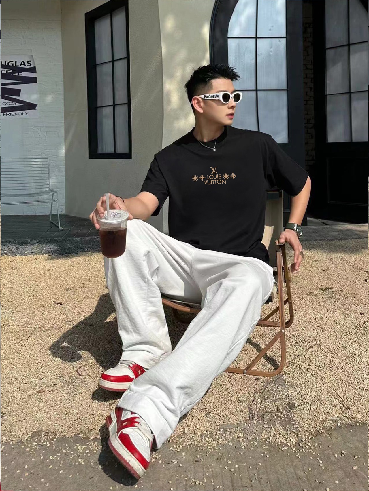 メンズルイヴィトンtシャツコピー 純綿 トップス 半袖 プリント ゆったり ハンサム ブラック_5