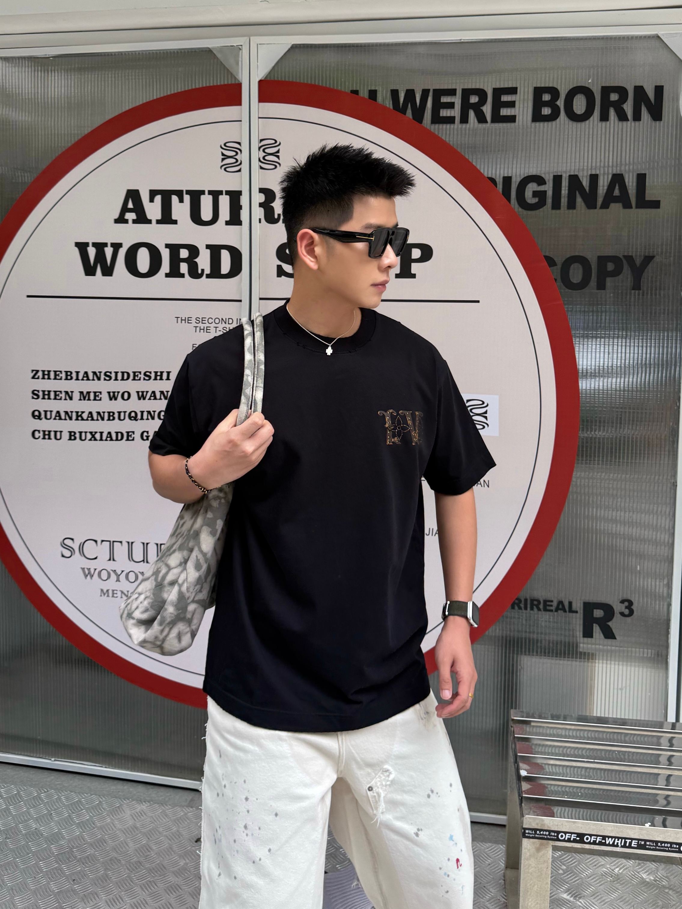 メルカリ ルイヴィトンtシャツ激安通販 シンプル 純綿 トップス 半袖 男女兼用 ブラック_1