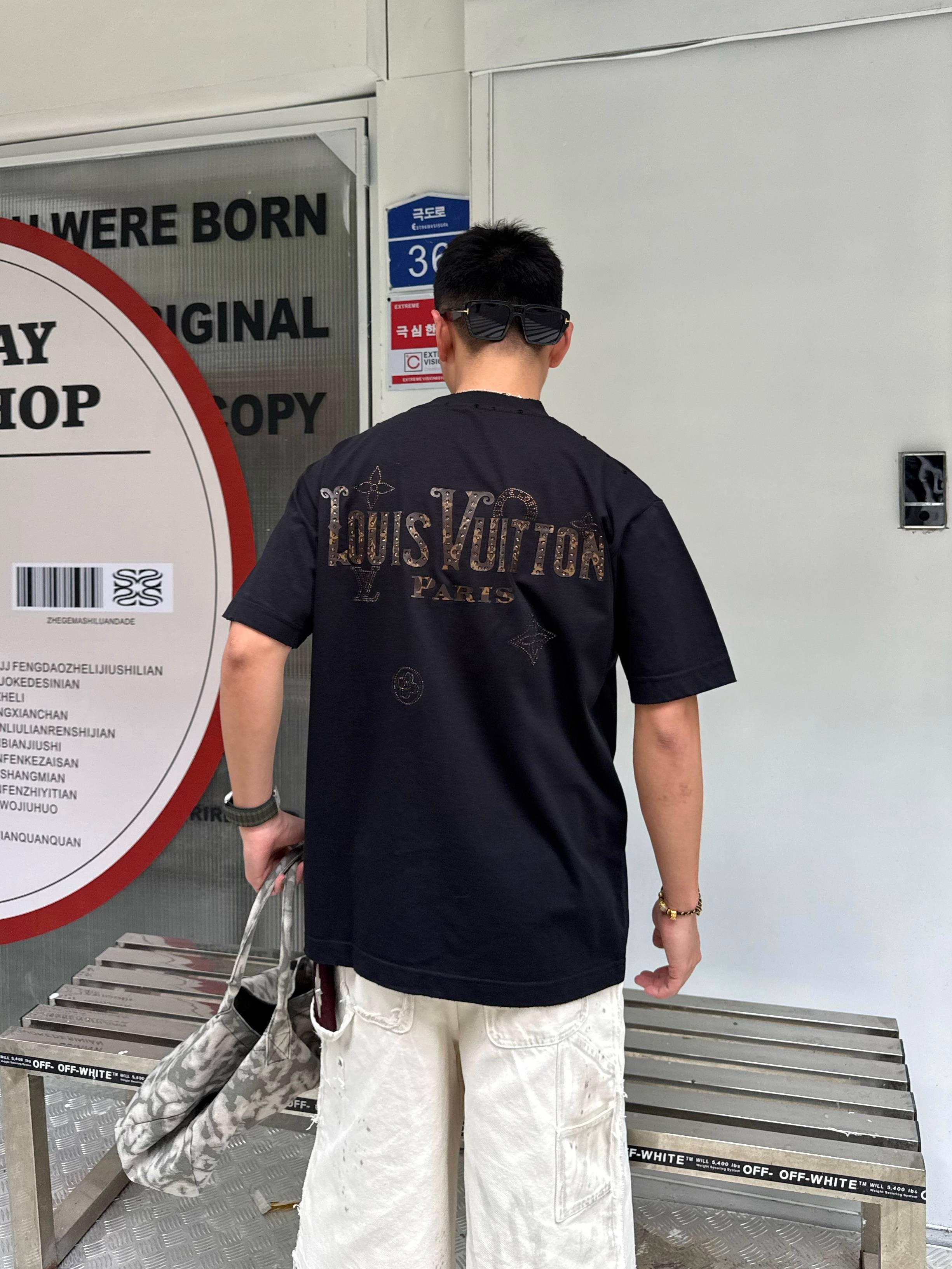 メルカリ ルイヴィトンtシャツ激安通販 シンプル 純綿 トップス 半袖 男女兼用 ブラック_5