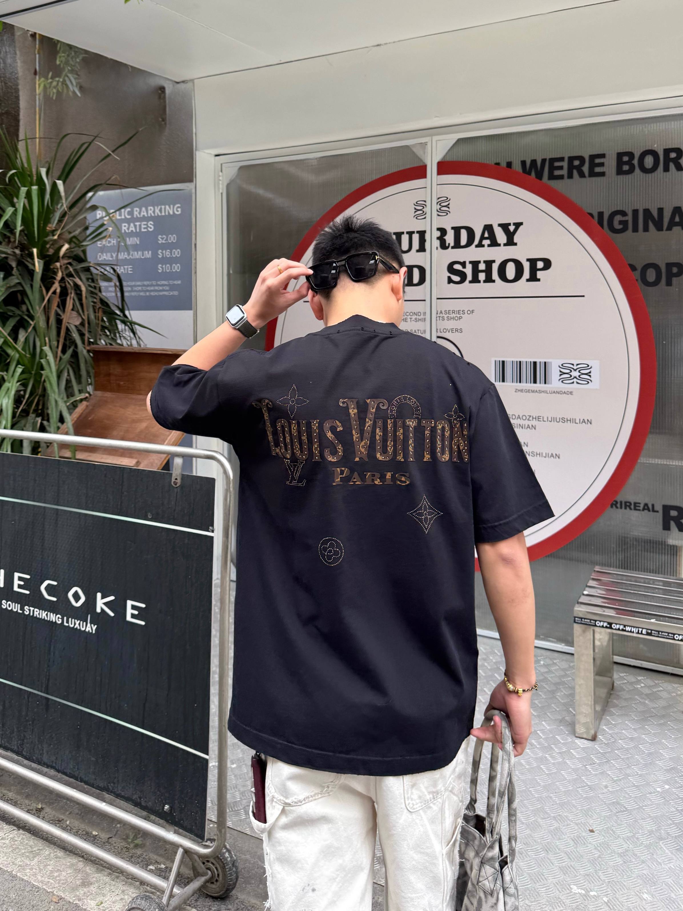 メルカリ ルイヴィトンtシャツ激安通販 シンプル 純綿 トップス 半袖 男女兼用 ブラック_6