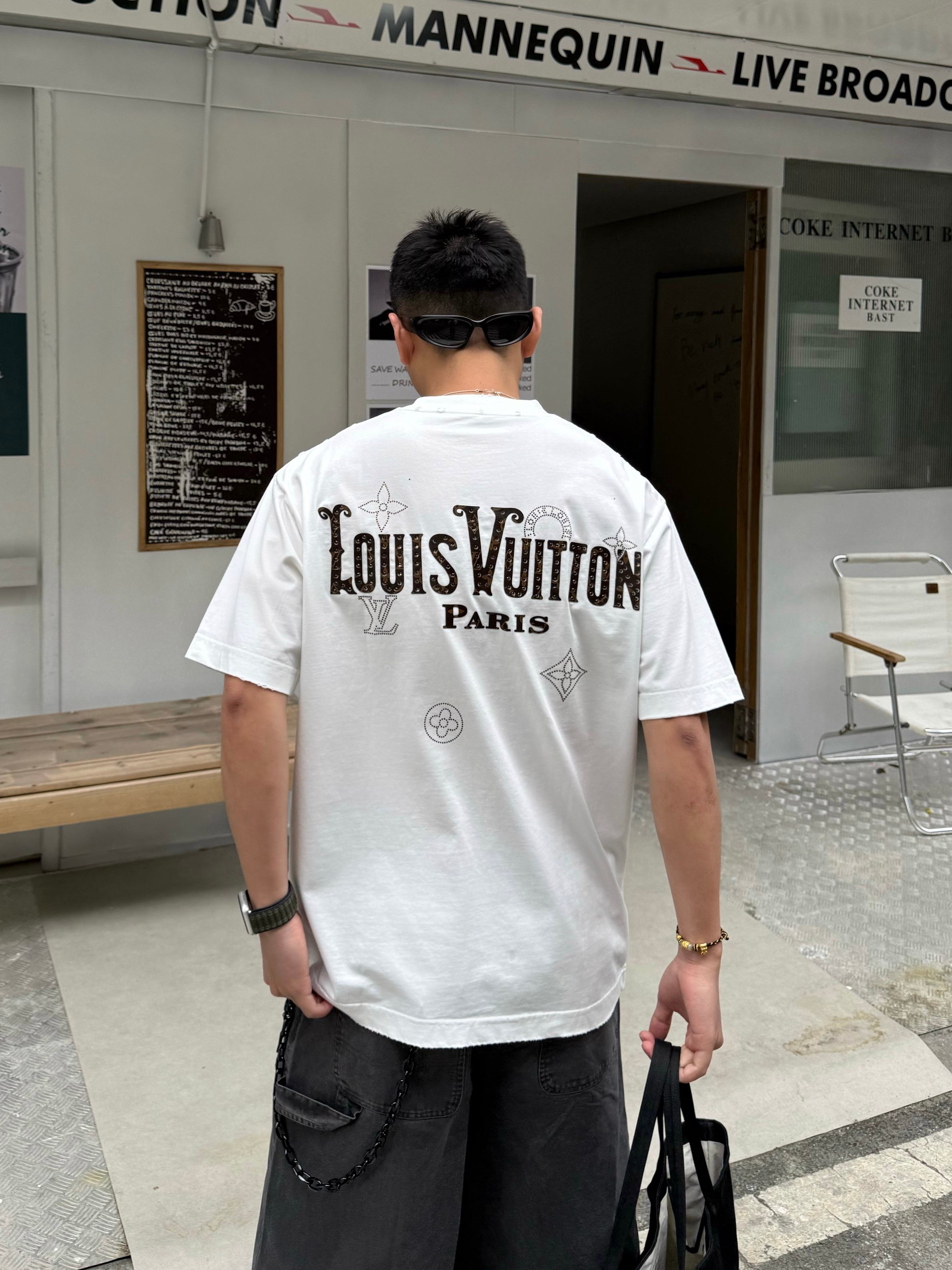 ルイヴィトンtシャツレディース偽物 シンプル 純綿 トップス 半袖 男女兼用 ホワイト_2