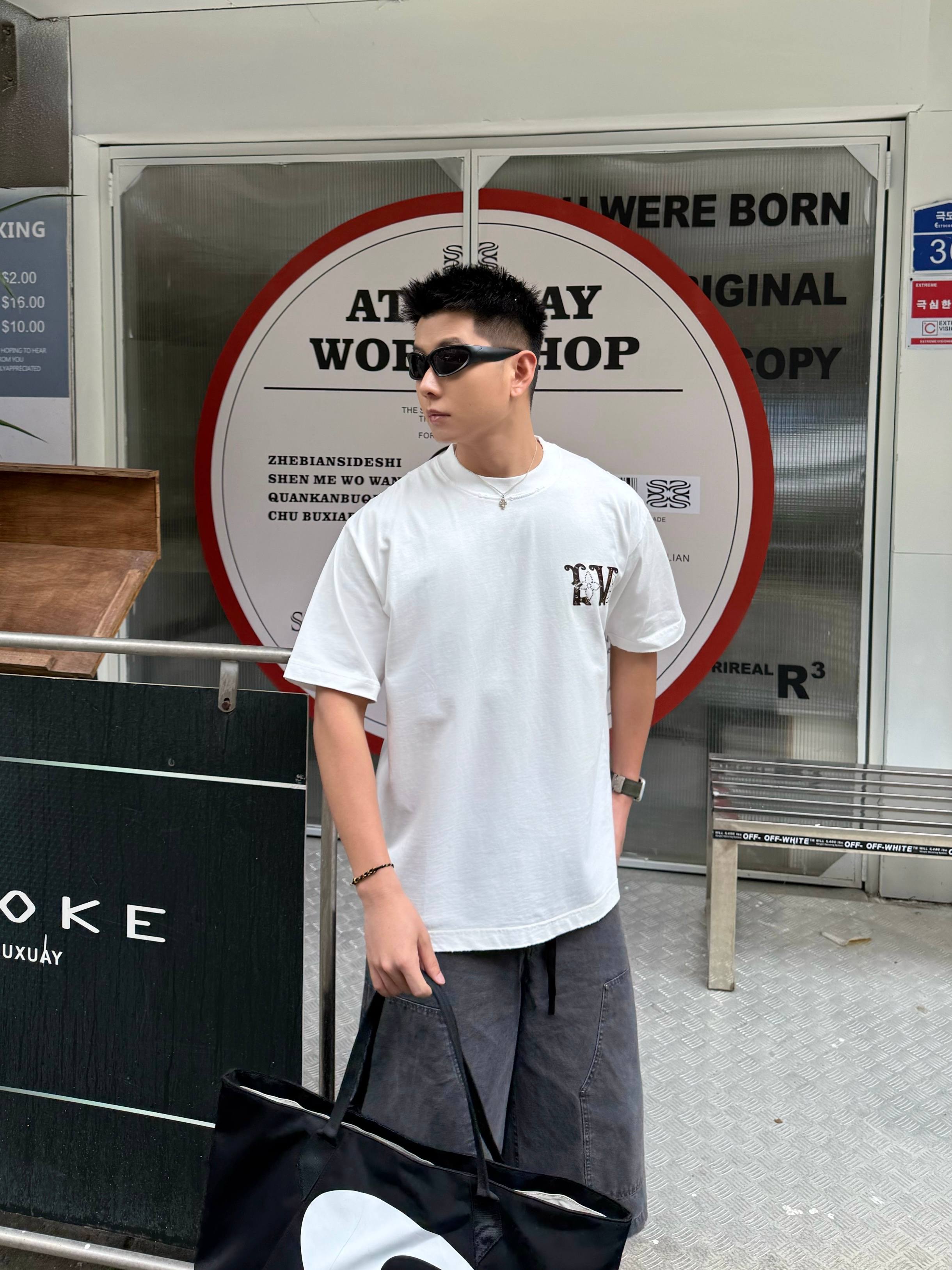 ルイヴィトンtシャツレディース偽物 シンプル 純綿 トップス 半袖 男女兼用 ホワイト_3