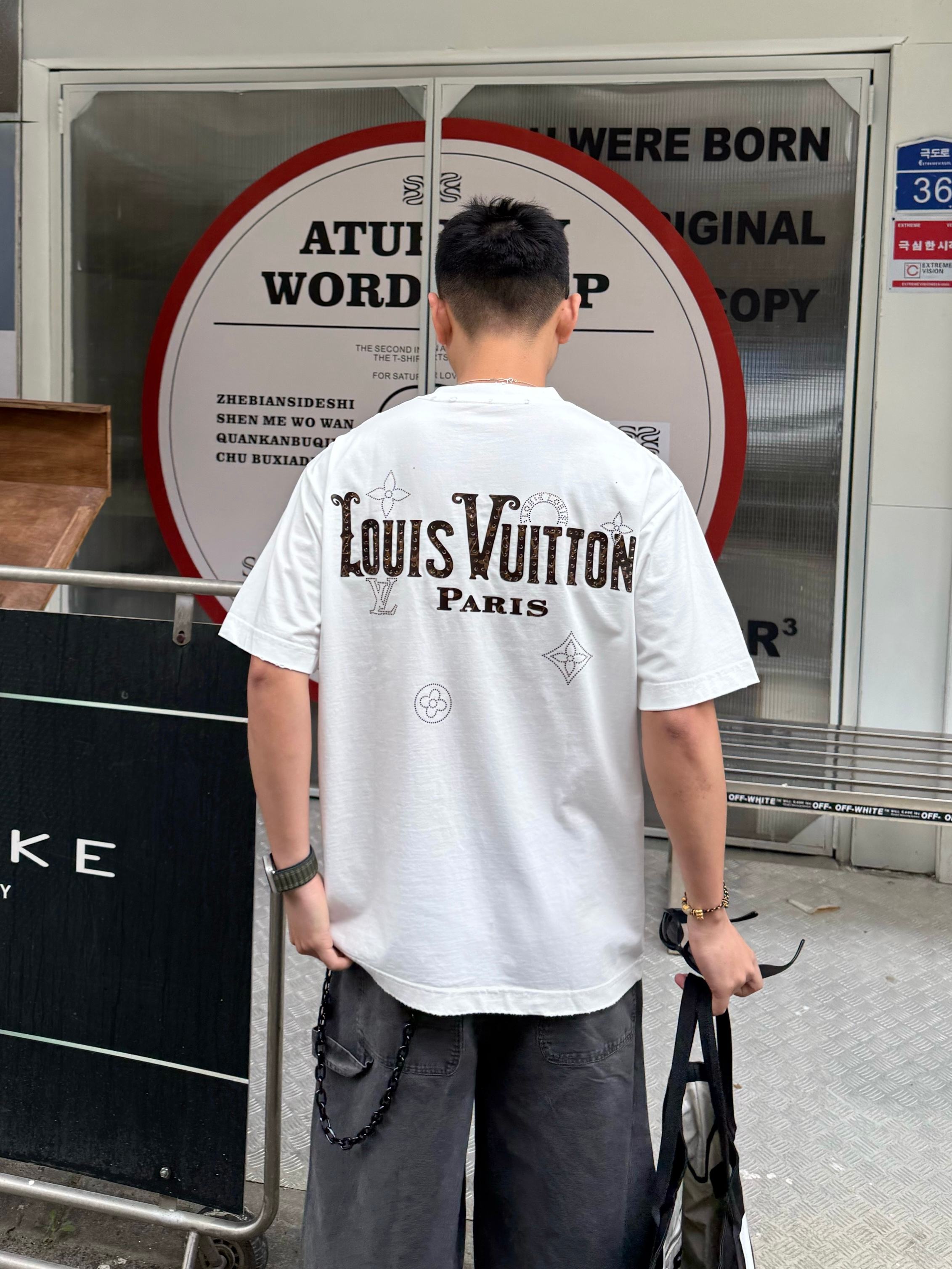 ルイヴィトンtシャツレディース偽物 シンプル 純綿 トップス 半袖 男女兼用 ホワイト_5