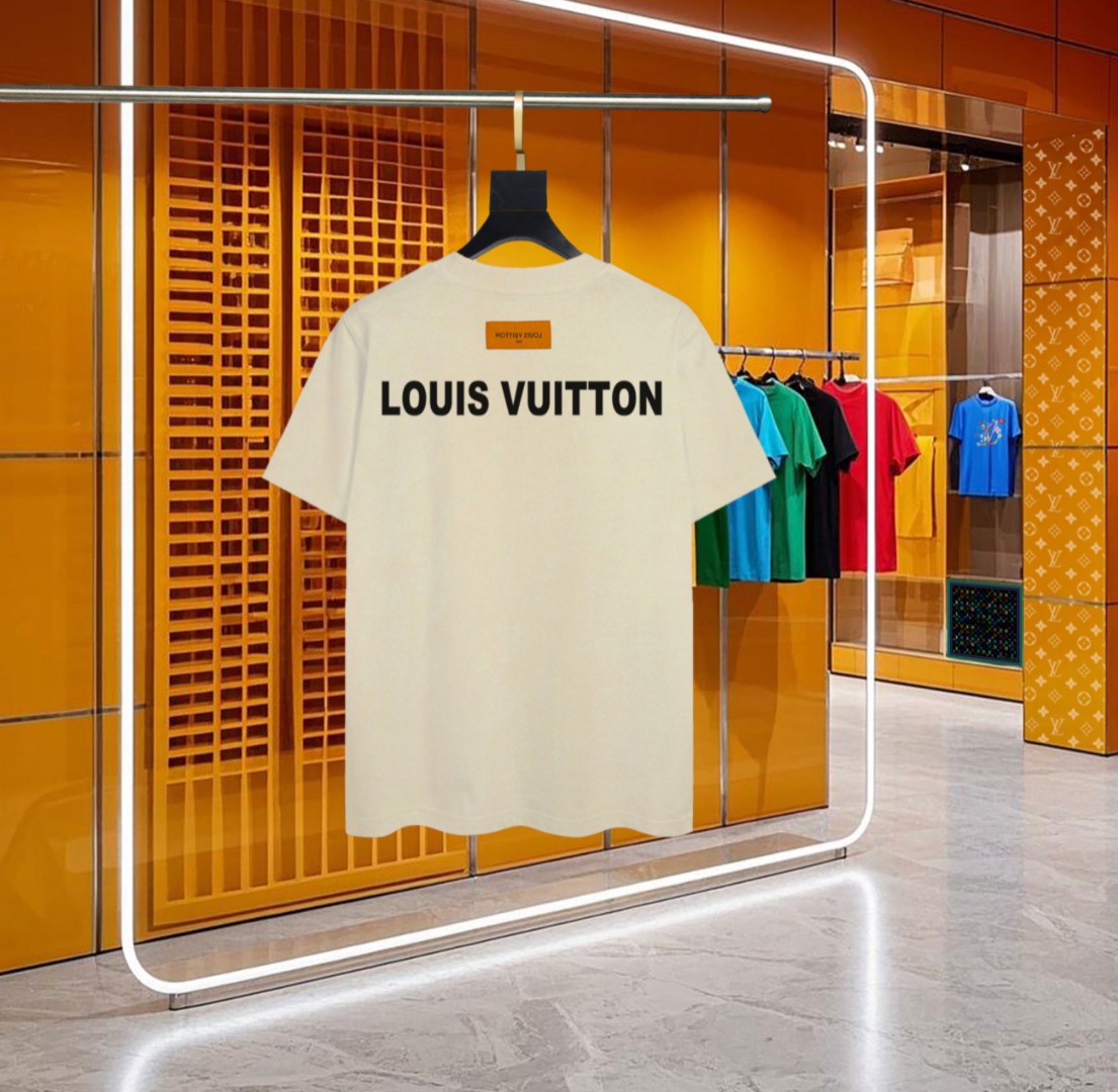 LV ヴィトン 無地コピー 柔らかい 短袖 純綿 トップス 男女兼用 ゆったり 杏色_10