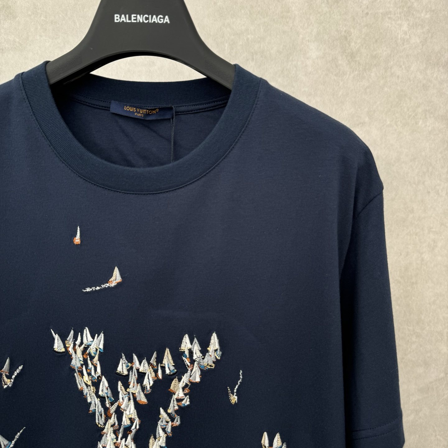 ルイヴィトン ロゴtシャツ偽物 ゆったり 短袖 純綿 トップス ロゴプリント 柔軟 ブルー_4