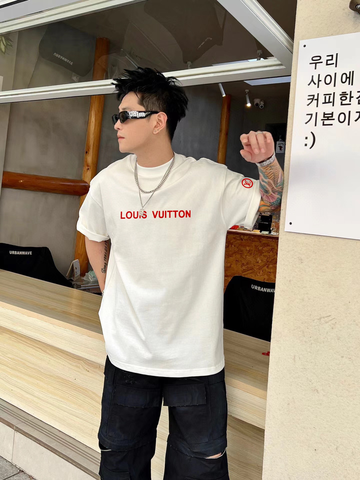 魅力的なスタイル ルイヴィトン tシャツ モノグラムコピー ゆったり 短袖 純綿 トップス ホワイト_1
