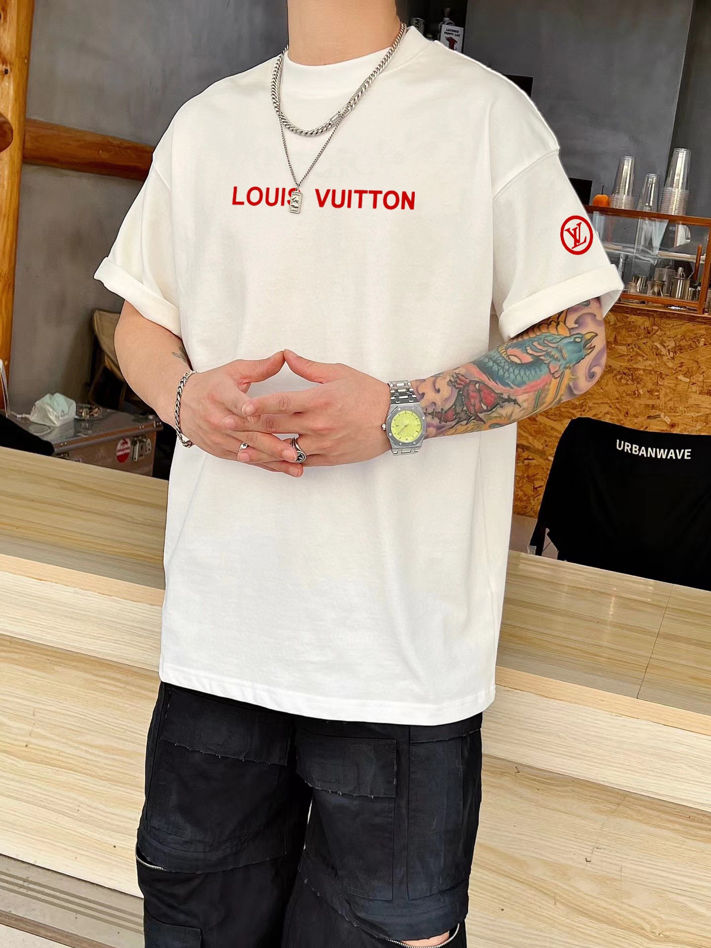 魅力的なスタイル ルイヴィトン tシャツ モノグラムコピー ゆったり 短袖 純綿 トップス ホワイト_3