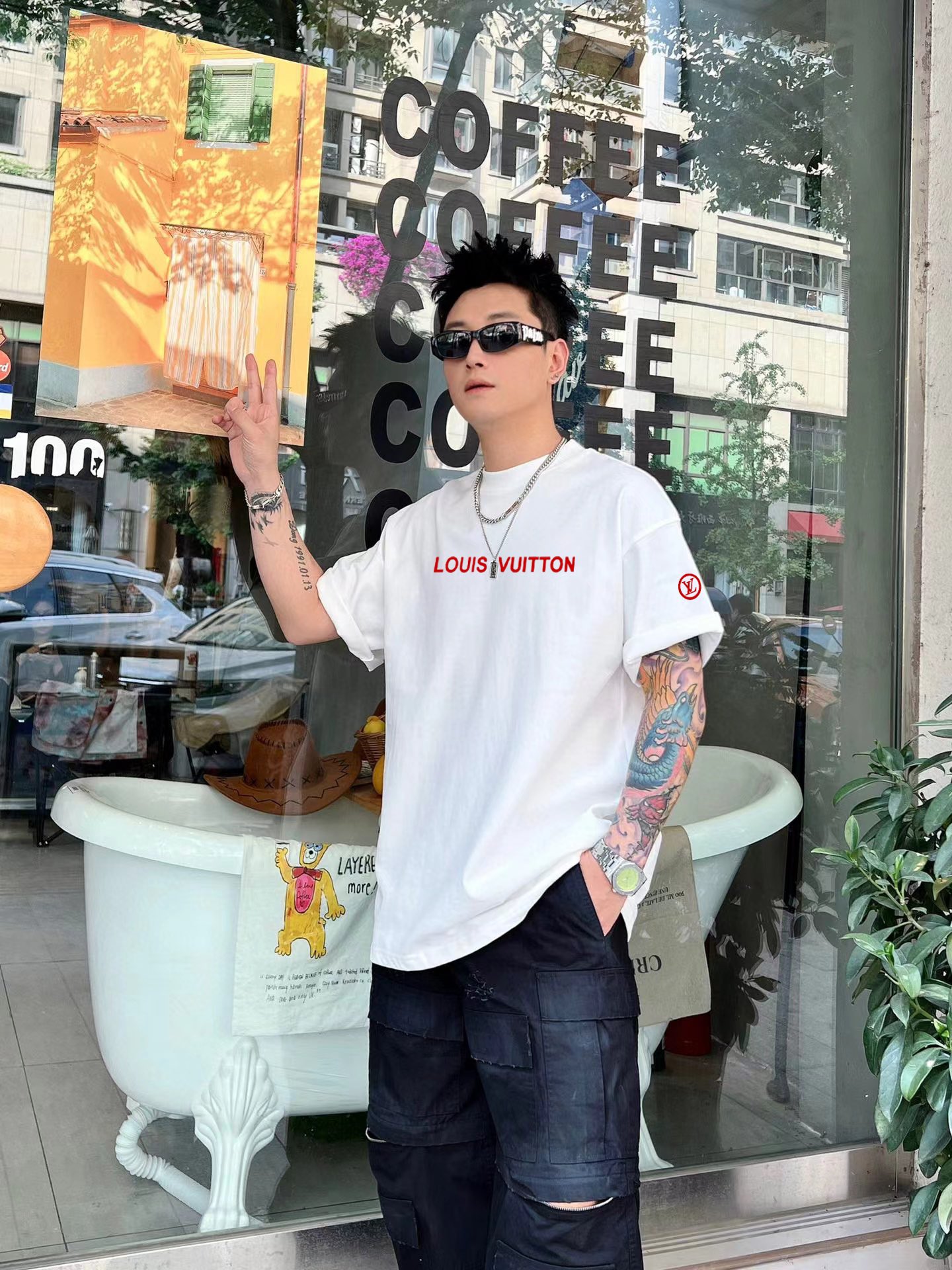 魅力的なスタイル ルイヴィトン tシャツ モノグラムコピー ゆったり 短袖 純綿 トップス ホワイト_5