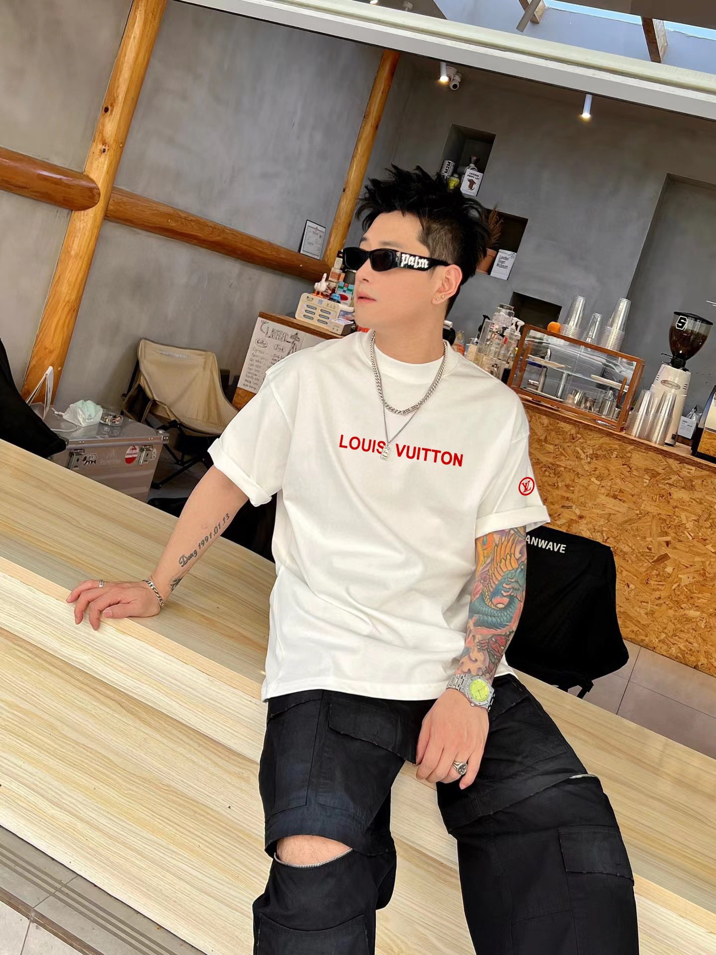魅力的なスタイル ルイヴィトン tシャツ モノグラムコピー ゆったり 短袖 純綿 トップス ホワイト_6
