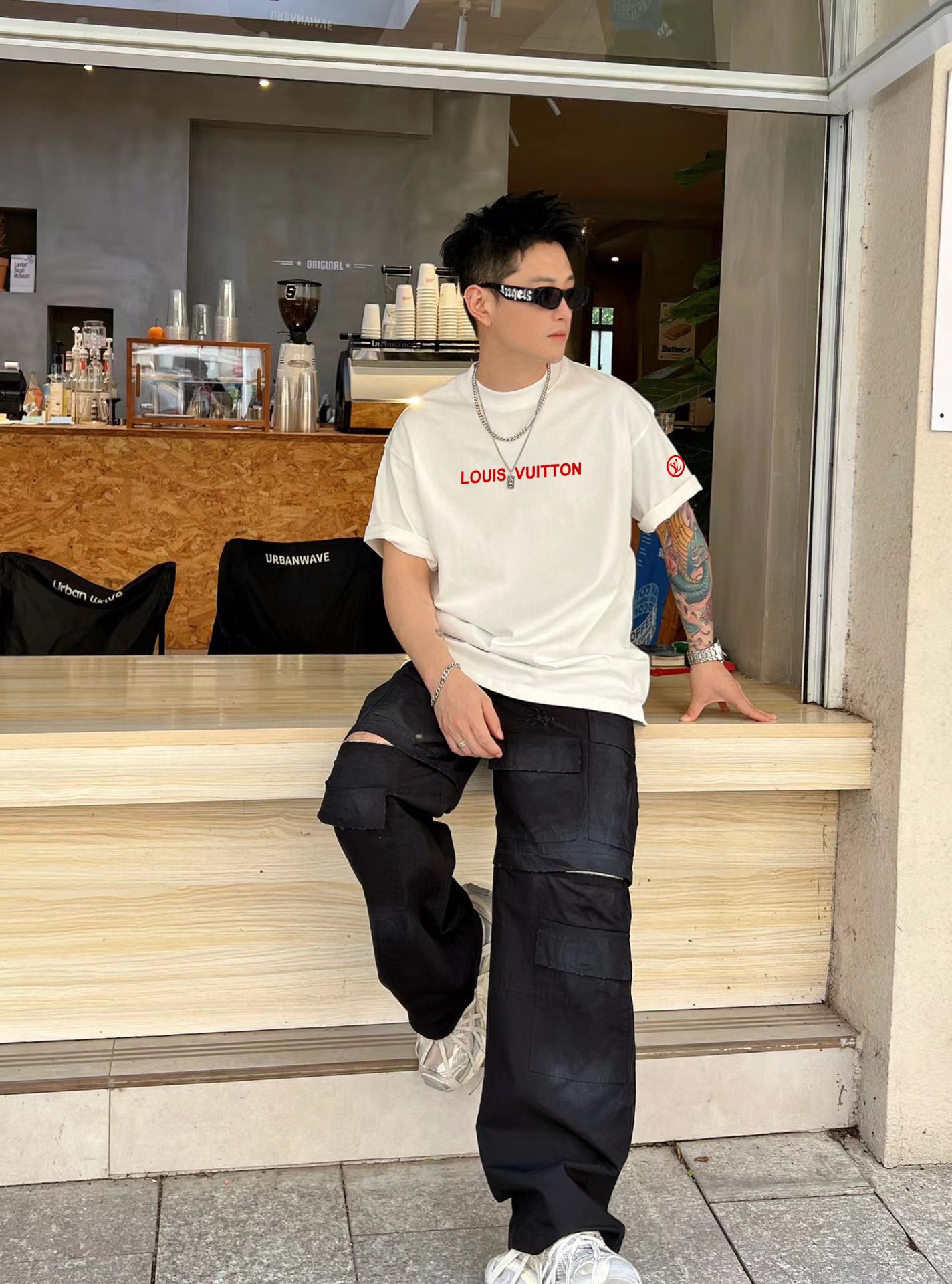 魅力的なスタイル ルイヴィトン tシャツ モノグラムコピー ゆったり 短袖 純綿 トップス ホワイト_7