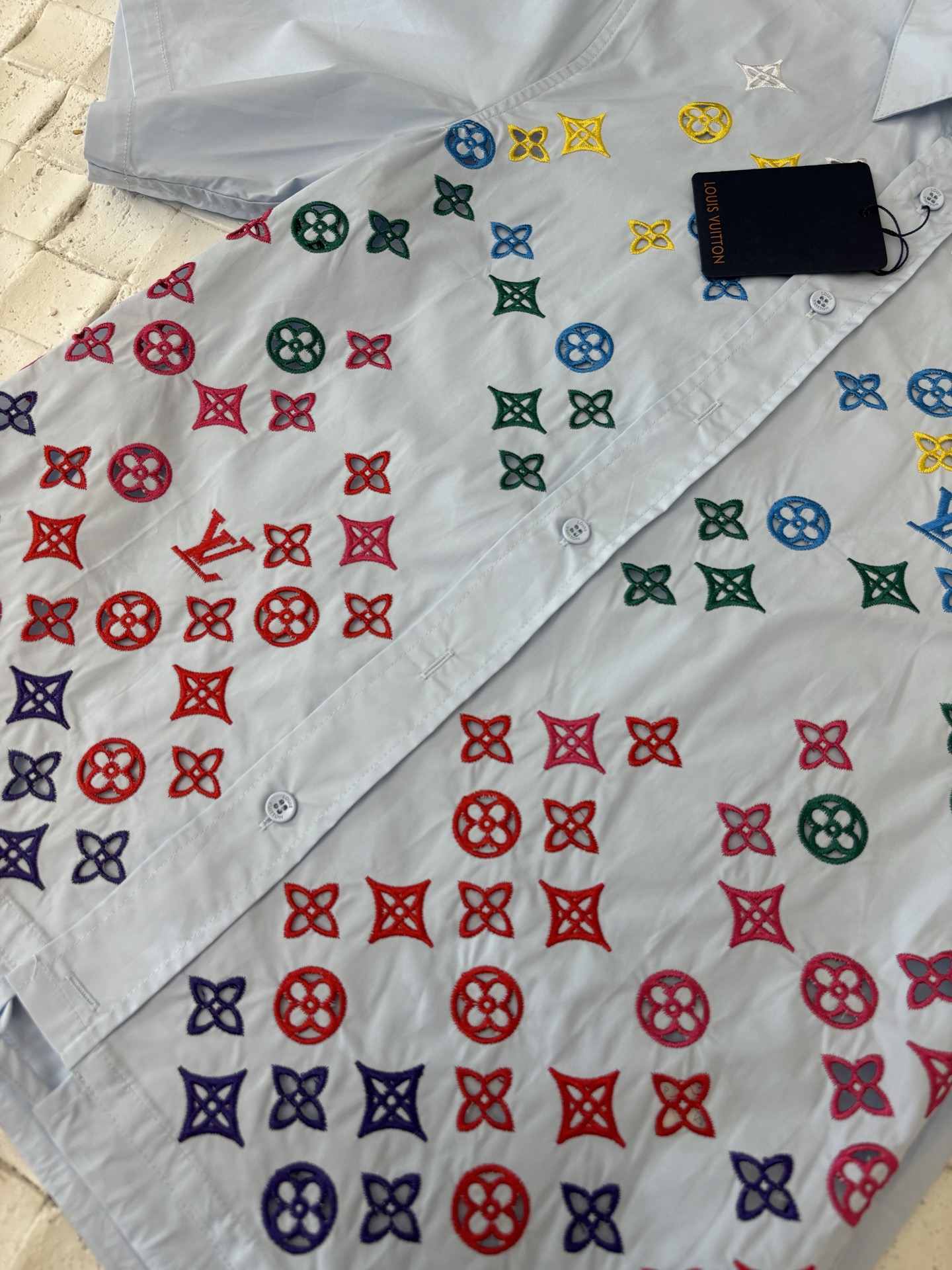 ルイヴィトントップススーパーコピー 刺繡 半袖シャツ 純綿 トップス ファッション感 ブルー_5