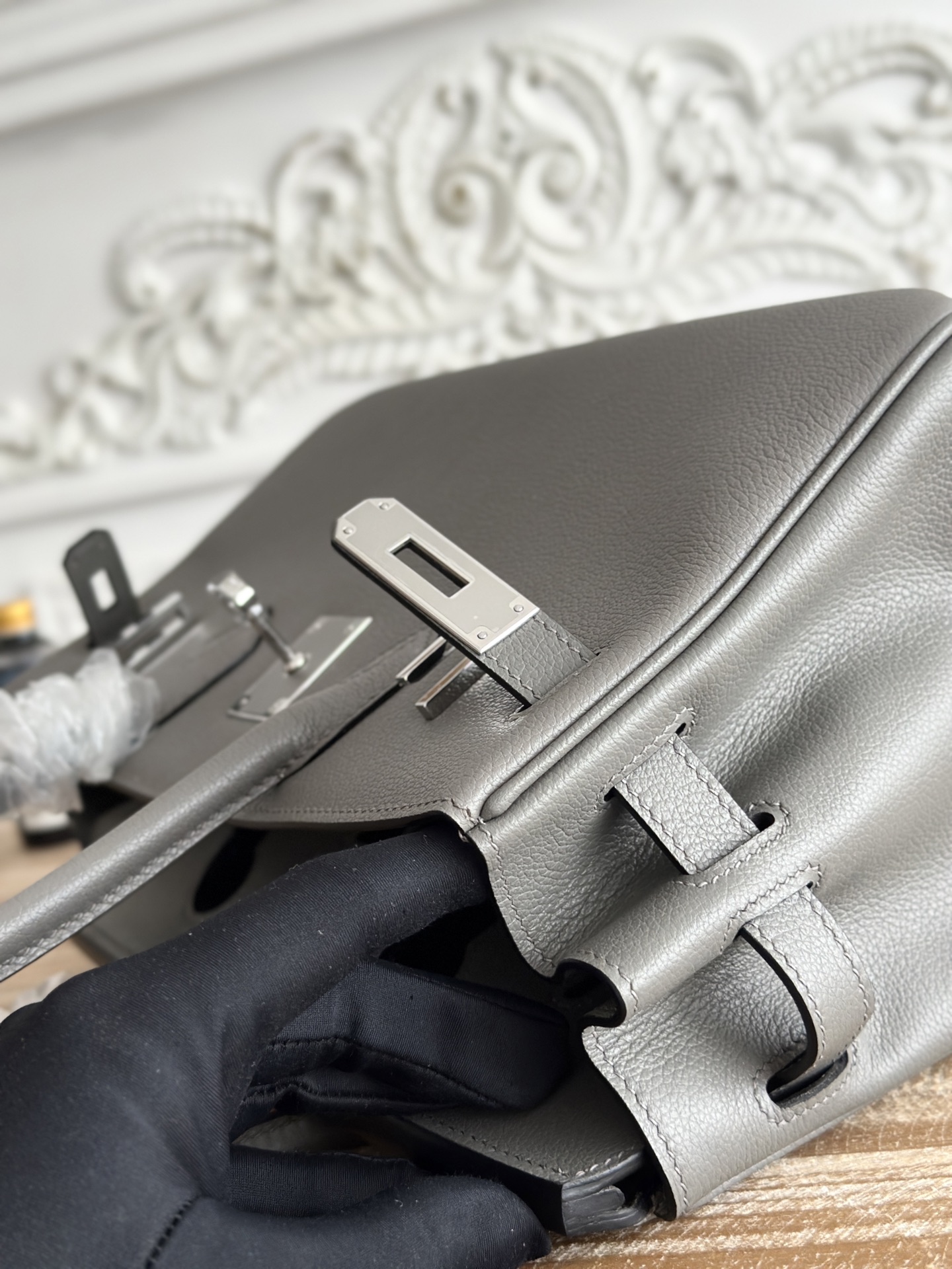 人気商品 エルメスバッグ 人気偽物 ハンドバッグ 本革 レザー 都市風 シルバーバックル グレー_6