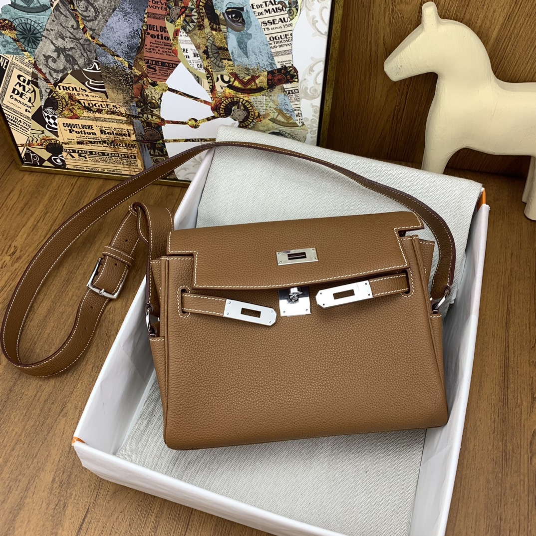 エルメスバッグ 刻印コピー 紳士 ビジネス 通勤 斜め掛けバッグ メンズ シルバーバックル ブラウン_2