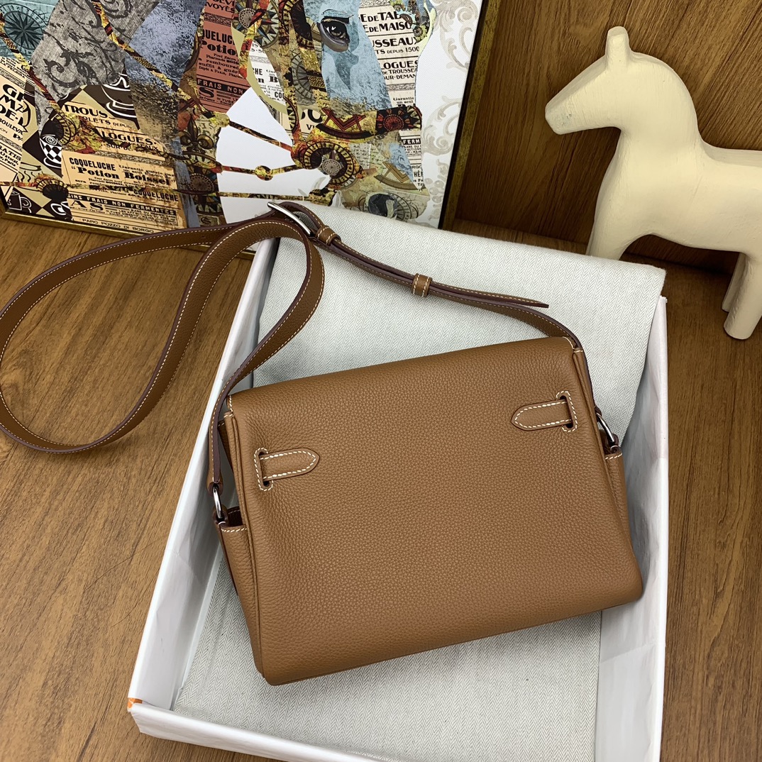 エルメスバッグ 刻印コピー 紳士 ビジネス 通勤 斜め掛けバッグ メンズ シルバーバックル ブラウン_3