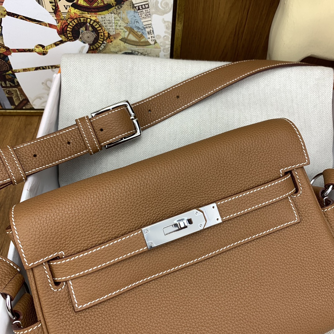 エルメスバッグ 刻印コピー 紳士 ビジネス 通勤 斜め掛けバッグ メンズ シルバーバックル ブラウン_5