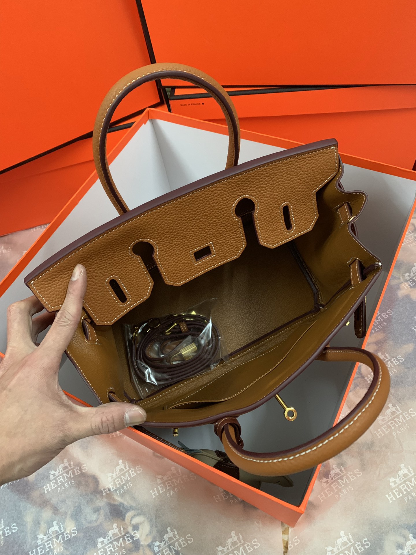 セール開催中エルメスバッグ 何個スーパーコピー ビジネス 通勤 レザー 牛革 ハンドバッグ ブラウン_2