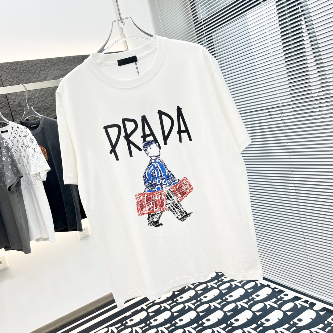 プラダ t シャツ メンズ激安通販 半袖 トップス プリント 純綿 ゆったり 通気性いい ホワイト_2