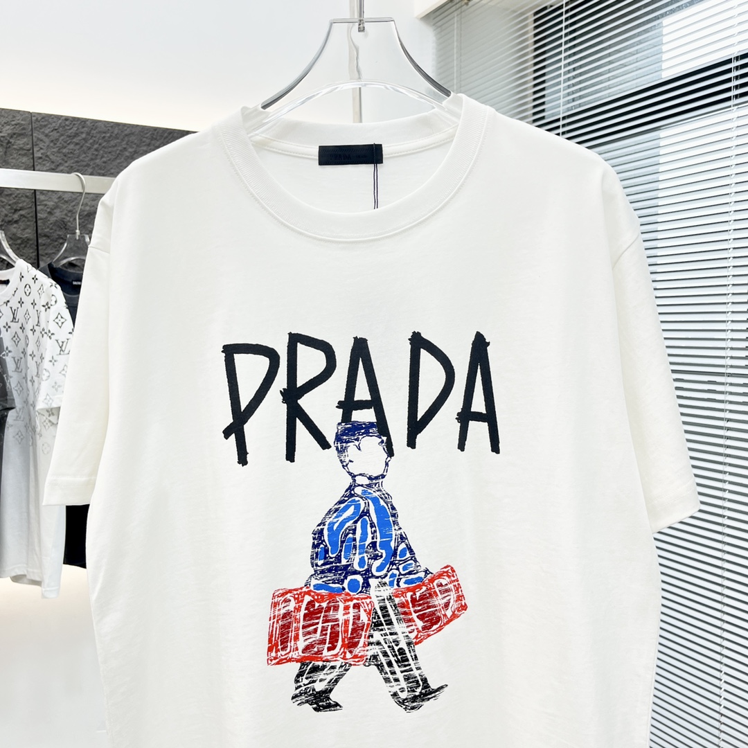 プラダ t シャツ メンズ激安通販 半袖 トップス プリント 純綿 ゆったり 通気性いい ホワイト_8