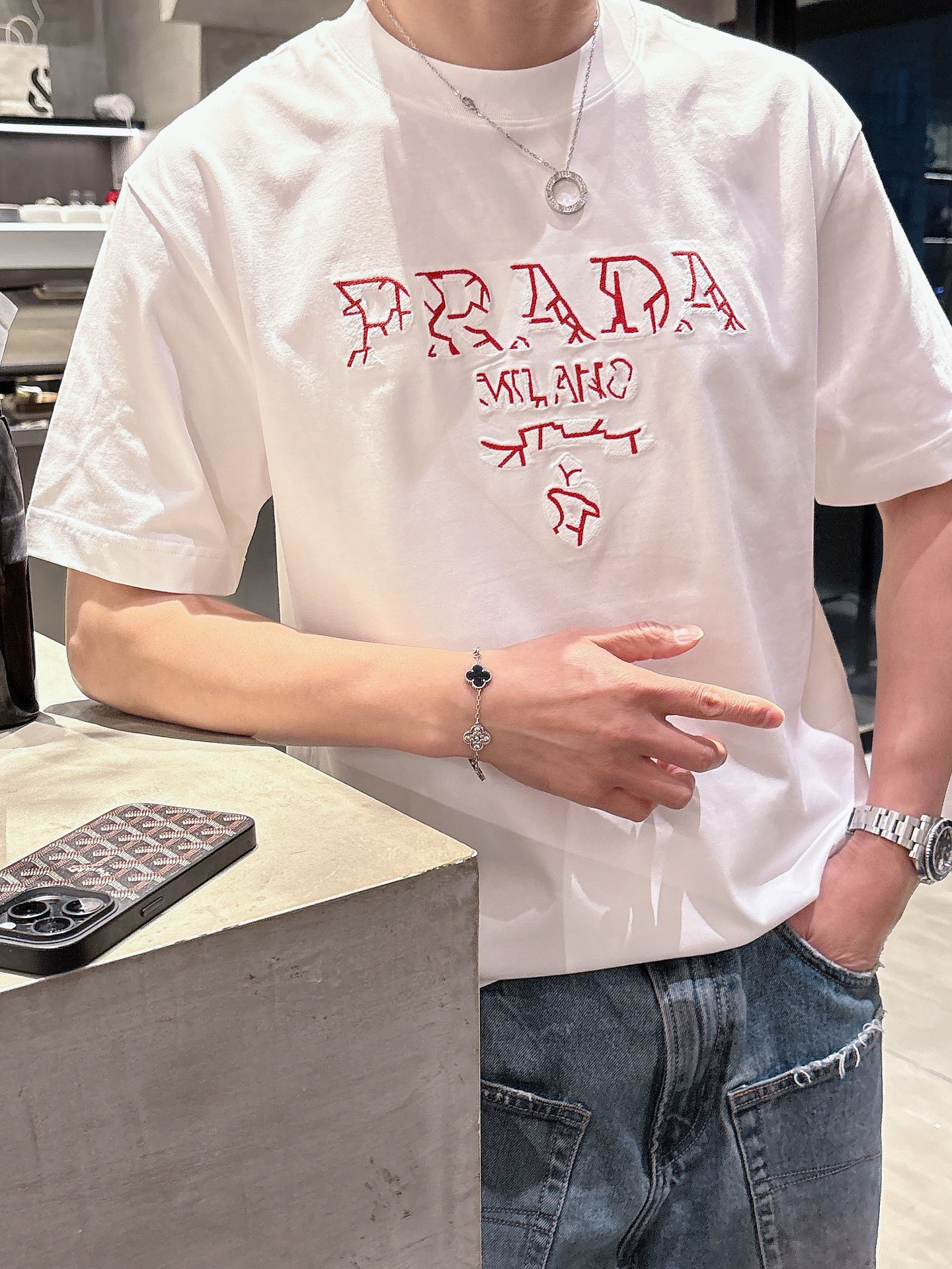 春の新作 prada の t シャツコピー 半袖 トップス プリント 純綿 ゆったり 男女兼用 ホワイト_6