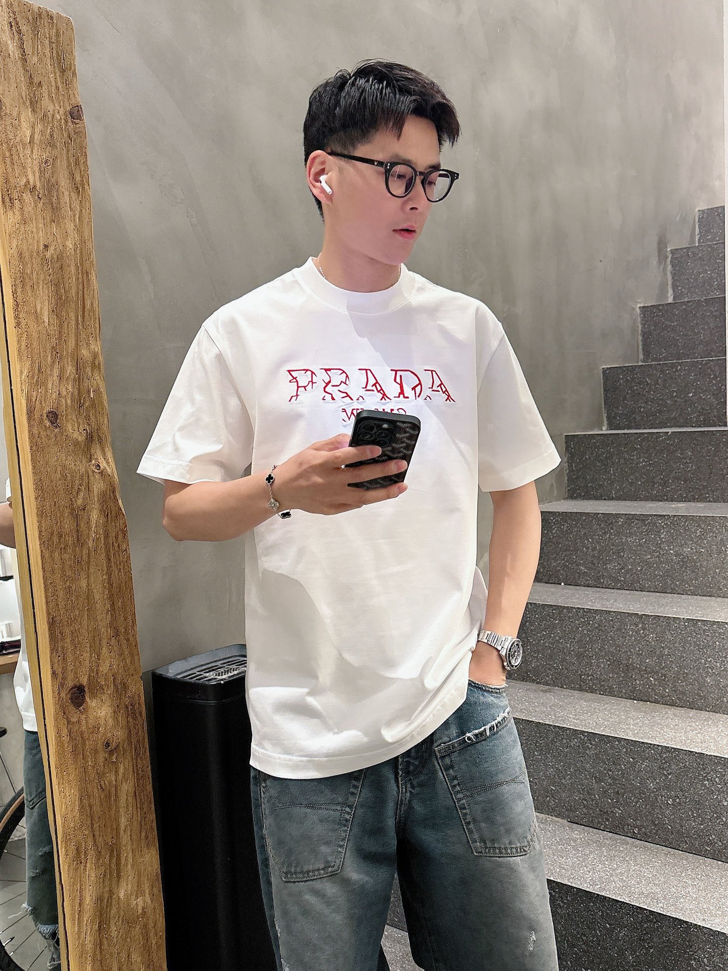 春の新作 prada の t シャツコピー 半袖 トップス プリント 純綿 ゆったり 男女兼用 ホワイト_9
