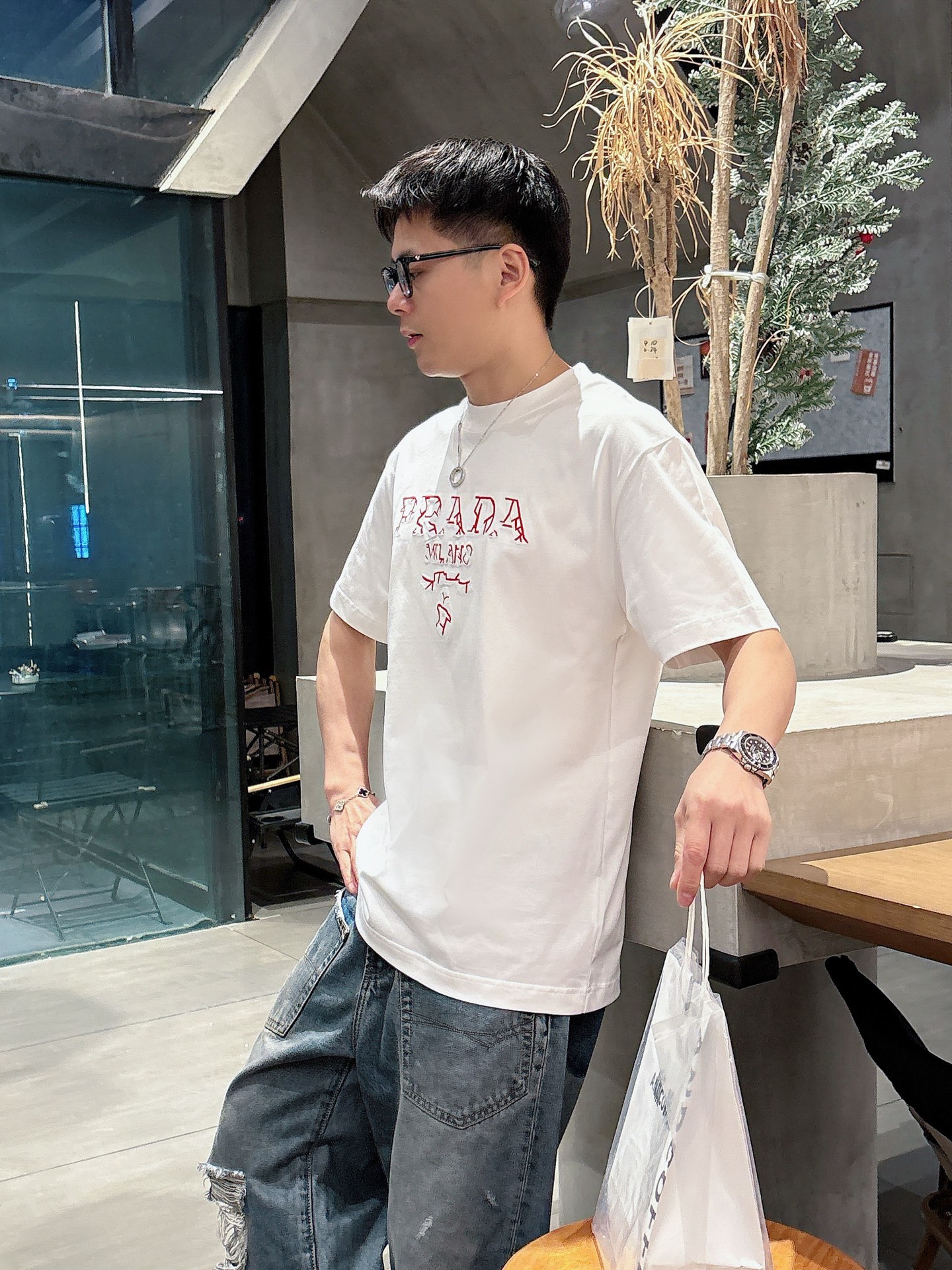 春の新作 prada の t シャツコピー 半袖 トップス プリント 純綿 ゆったり 男女兼用 ホワイト_10