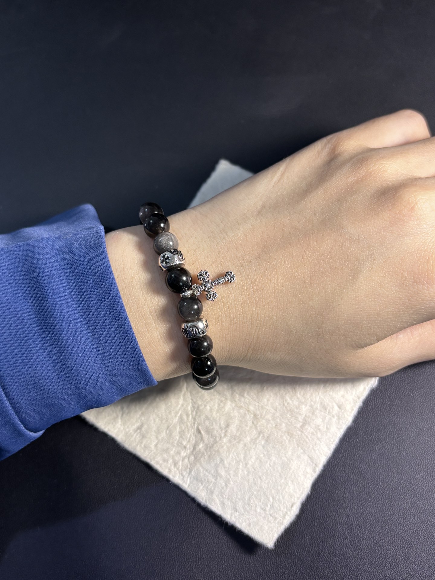 クロムハーツブレスレット値段偽物 天然黒曜石ブレスレット 運気を変える 災除け 仕事運 ブラック_1
