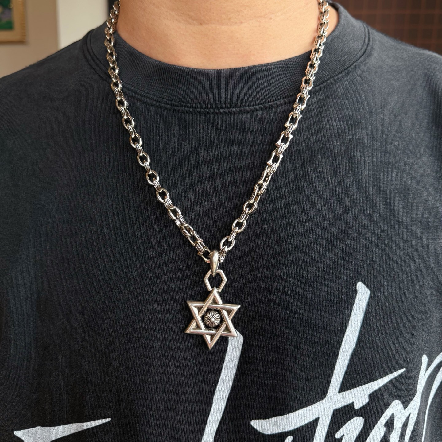 クロムハーツネックレス 買取価格Ｎ級品 ファッション感 六芒星 シンプル 男女兼用 シルバー_1