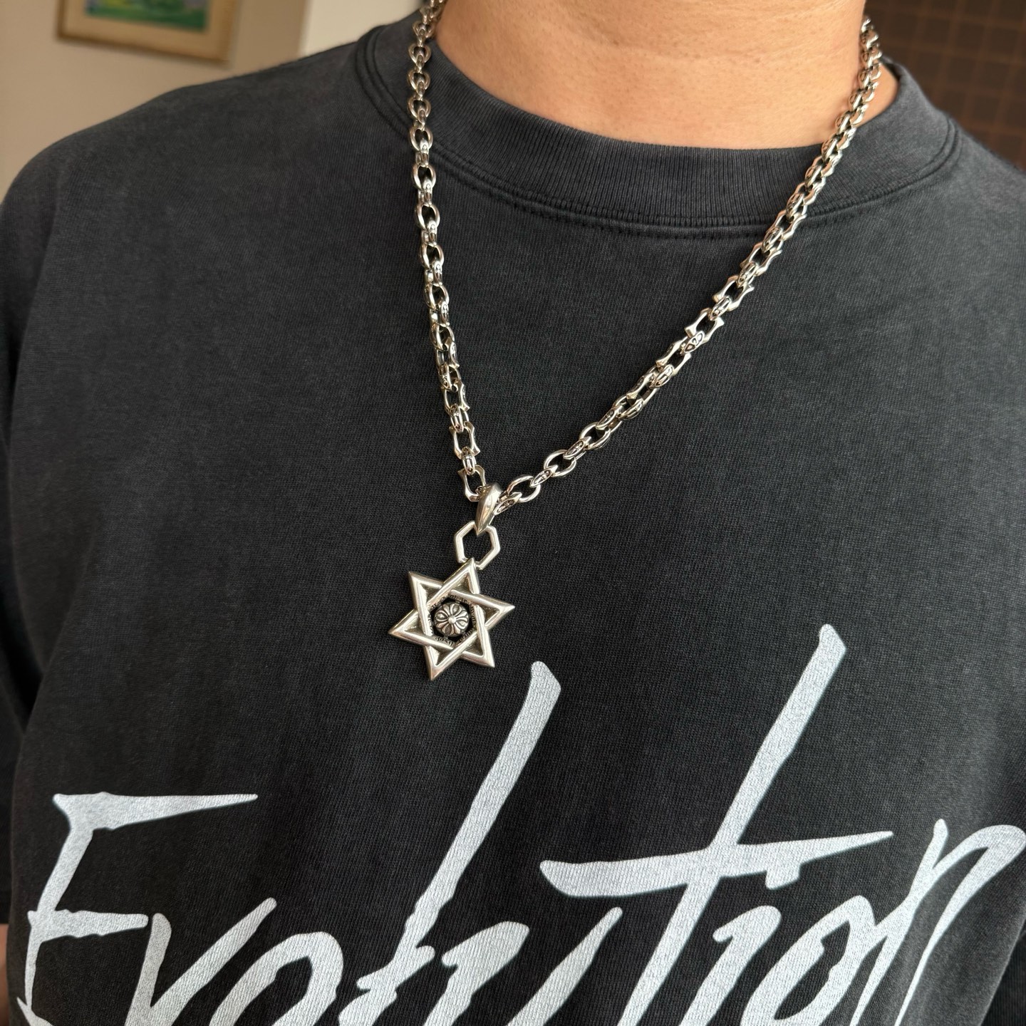 クロムハーツネックレス 買取価格Ｎ級品 ファッション感 六芒星 シンプル 男女兼用 シルバー_2