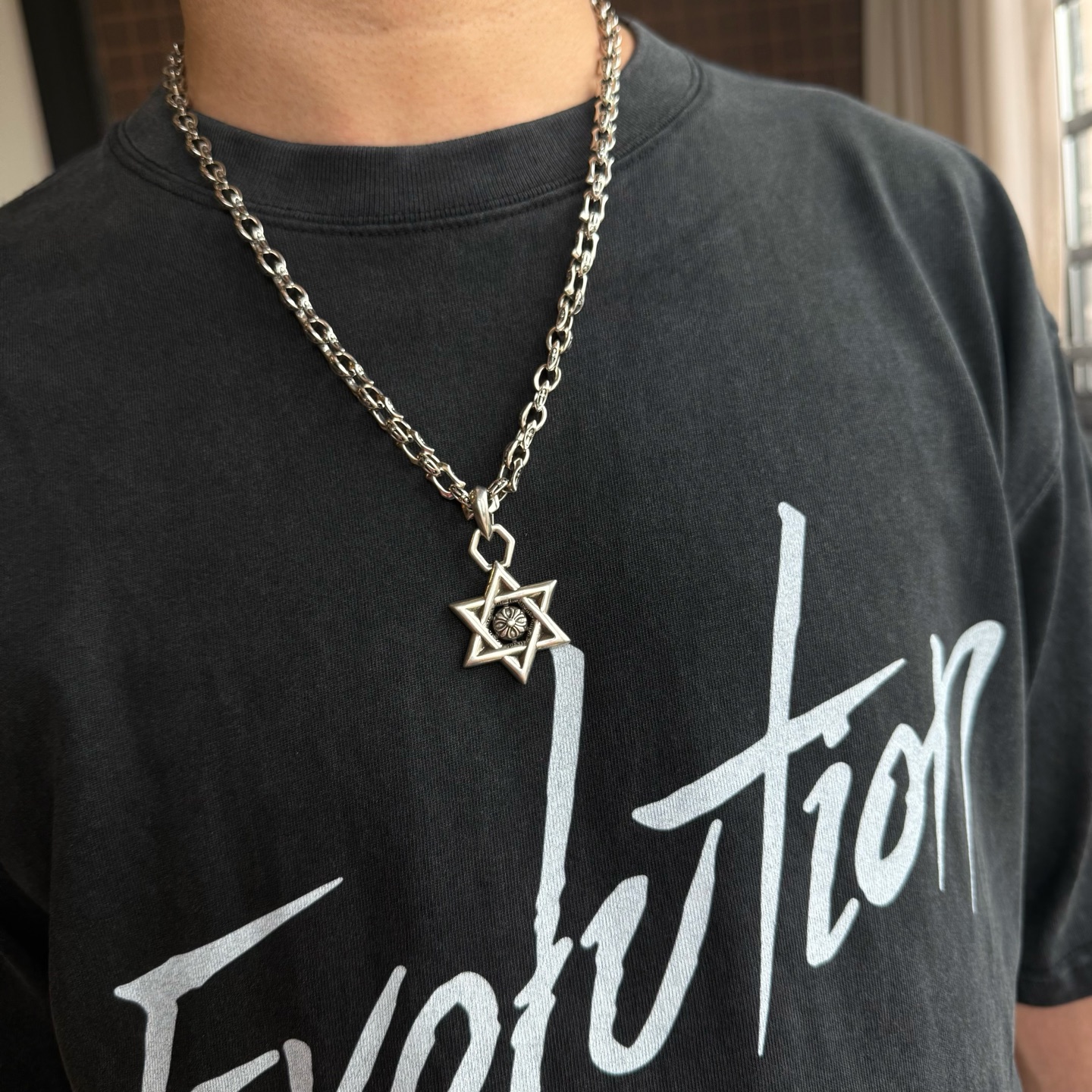 クロムハーツネックレス 買取価格Ｎ級品 ファッション感 六芒星 シンプル 男女兼用 シルバー_4