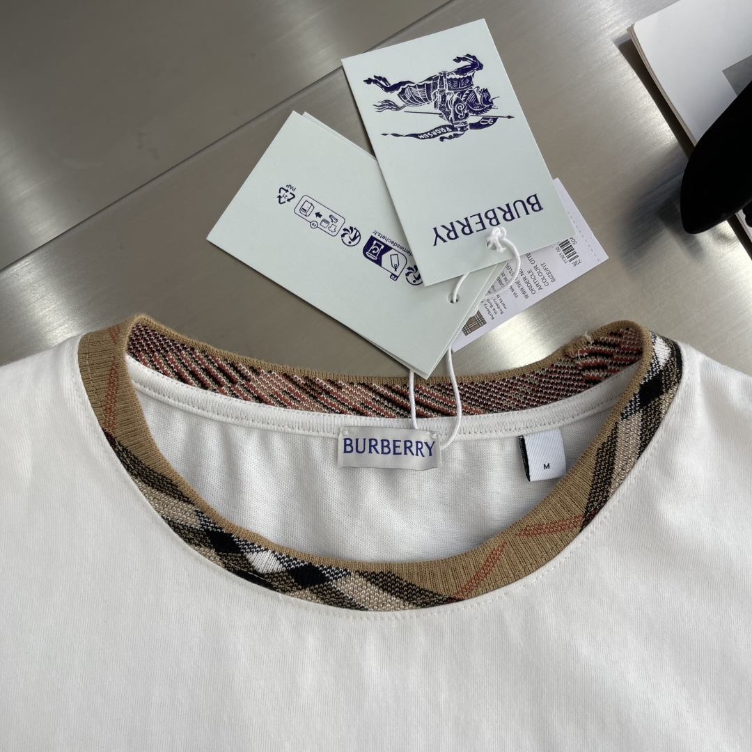 バーバリー ブルー レーベル カットソー偽物 純綿tシャツ ゆったり トップス プリント ホワイト_4