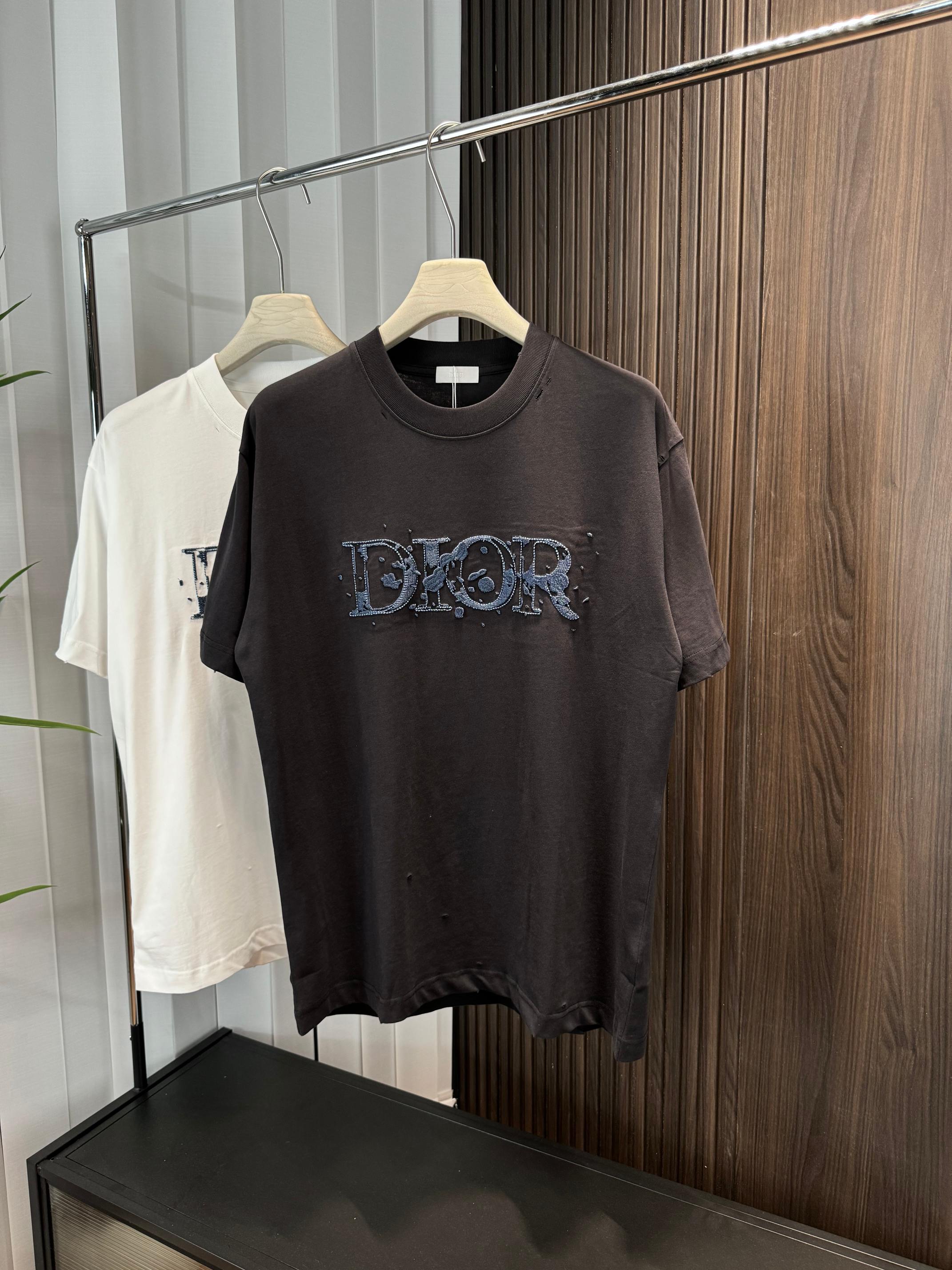 高品質 ディオール tシャツ サイズ感コピートップス 純綿 シンプル 男女兼用 ブラック_1