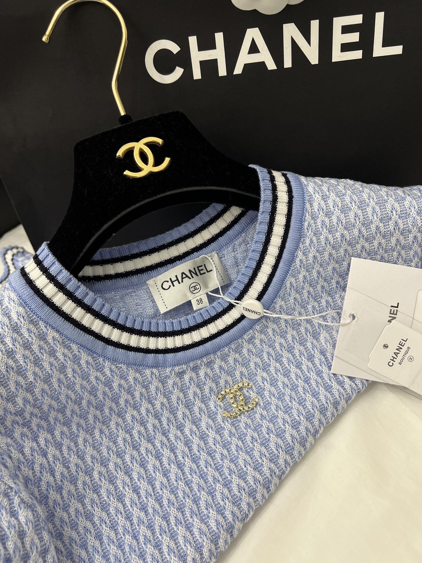 chanel t シャツスーパーコピー ニット 優雅レディ トップス 半袖 ゆったり 高級感 ブルー_3