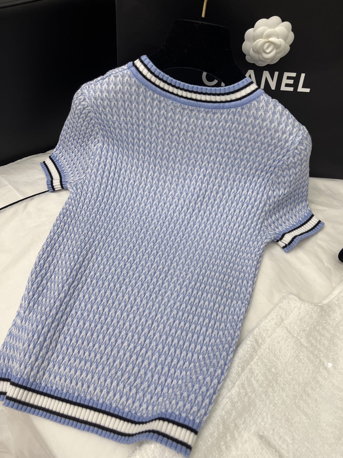 chanel t シャツスーパーコピー ニット 優雅レディ トップス 半袖 ゆったり 高級感 ブルー_6