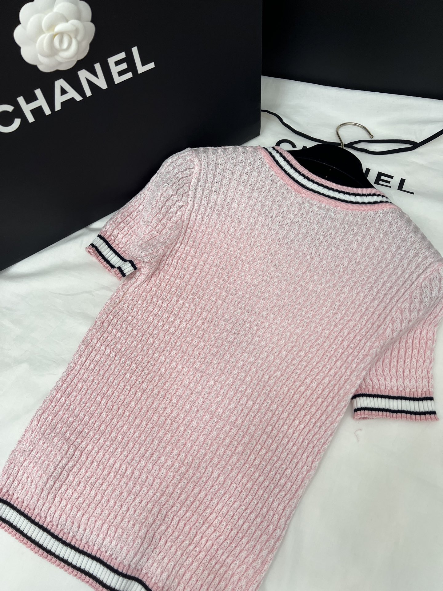 chanel ティー シャツ激安通販 ニット 優雅レディ トップス 半袖 ゆったり 高級感 ピンク_7