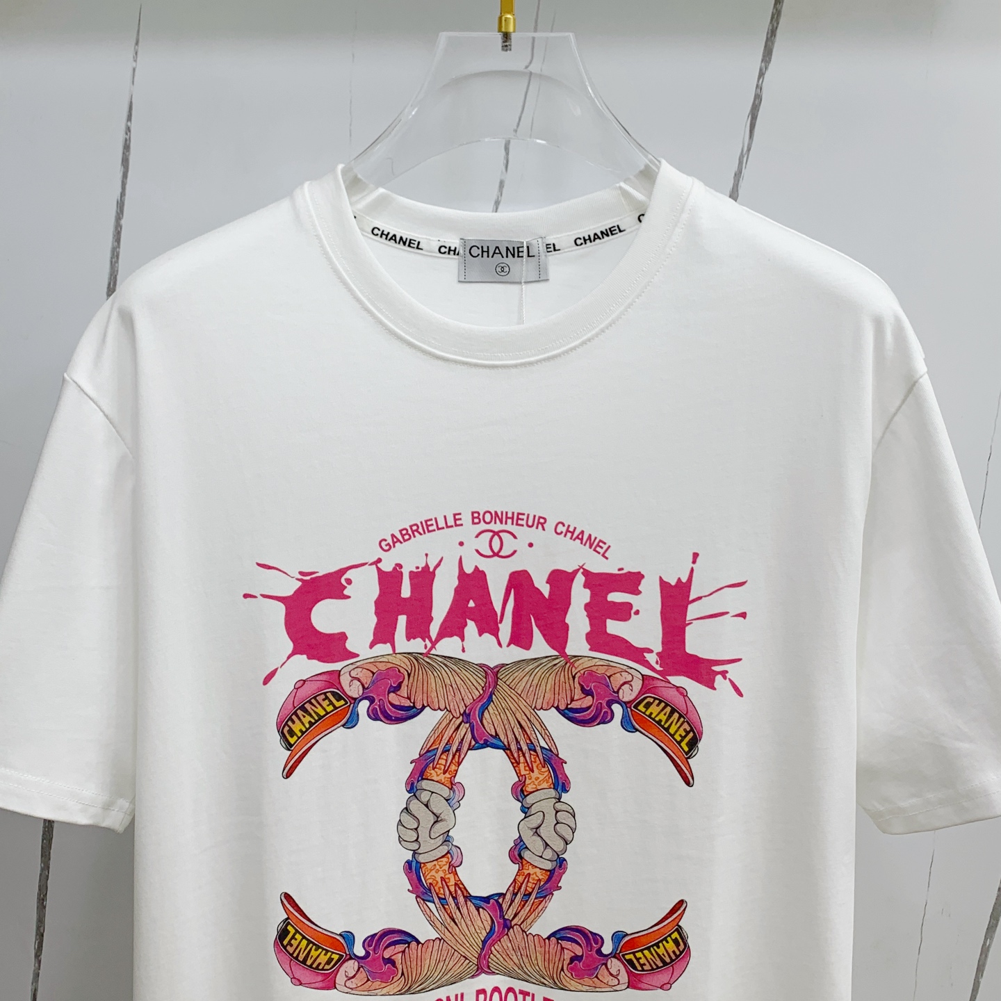 chanel t シャツ 値段スーパーコピー ゆったり トップス 純綿 ロゴプリント 男女兼用 ホワイト_3