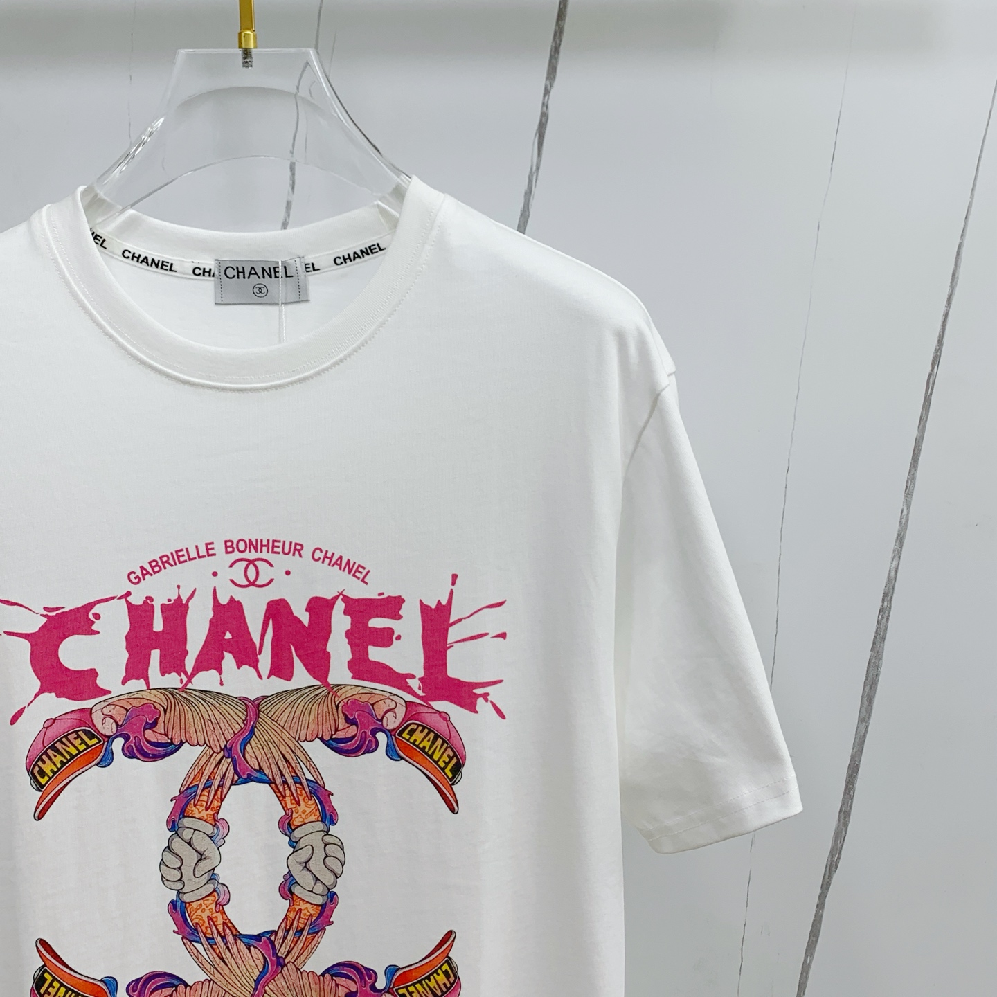 chanel t シャツ 値段スーパーコピー ゆったり トップス 純綿 ロゴプリント 男女兼用 ホワイト_4