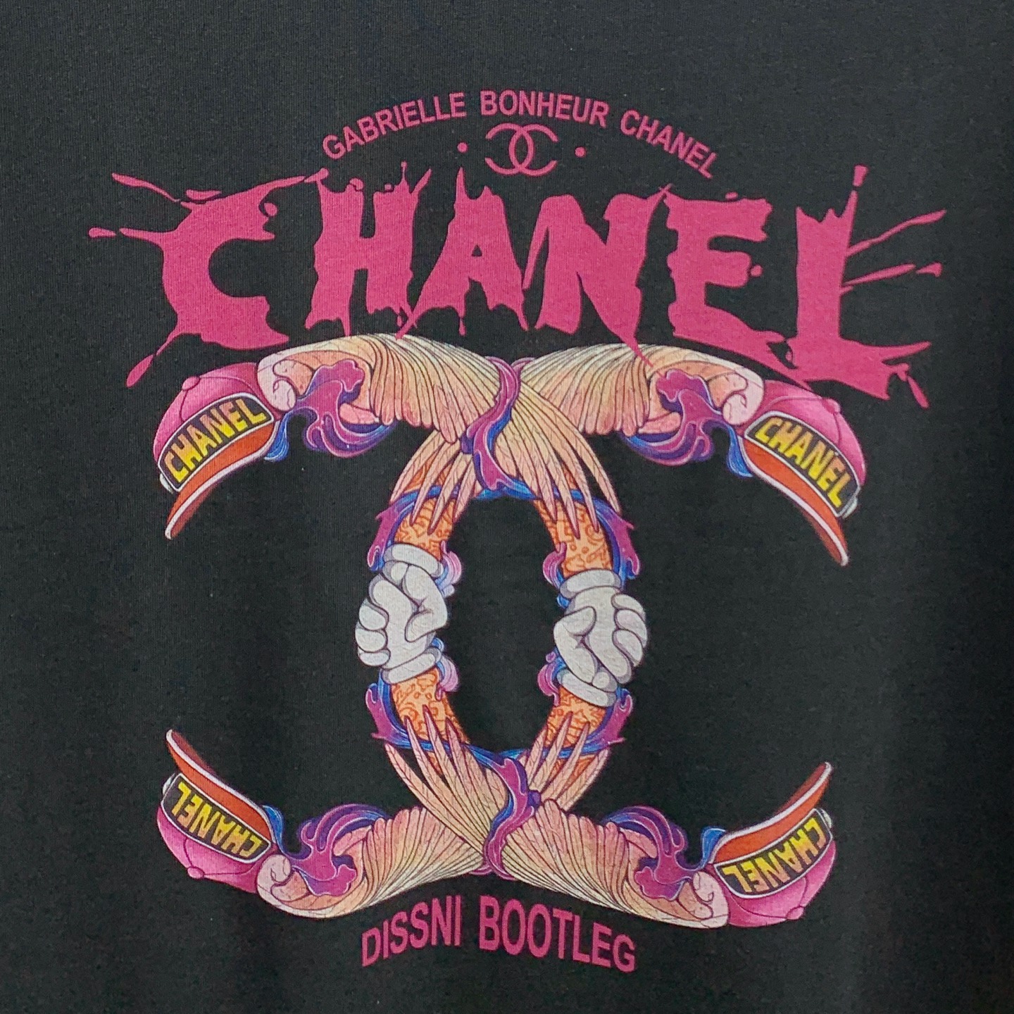 chanel クロップ t シャツ偽物 ゆったり トップス 純綿 ロゴプリント 男女兼用 ブラック_4