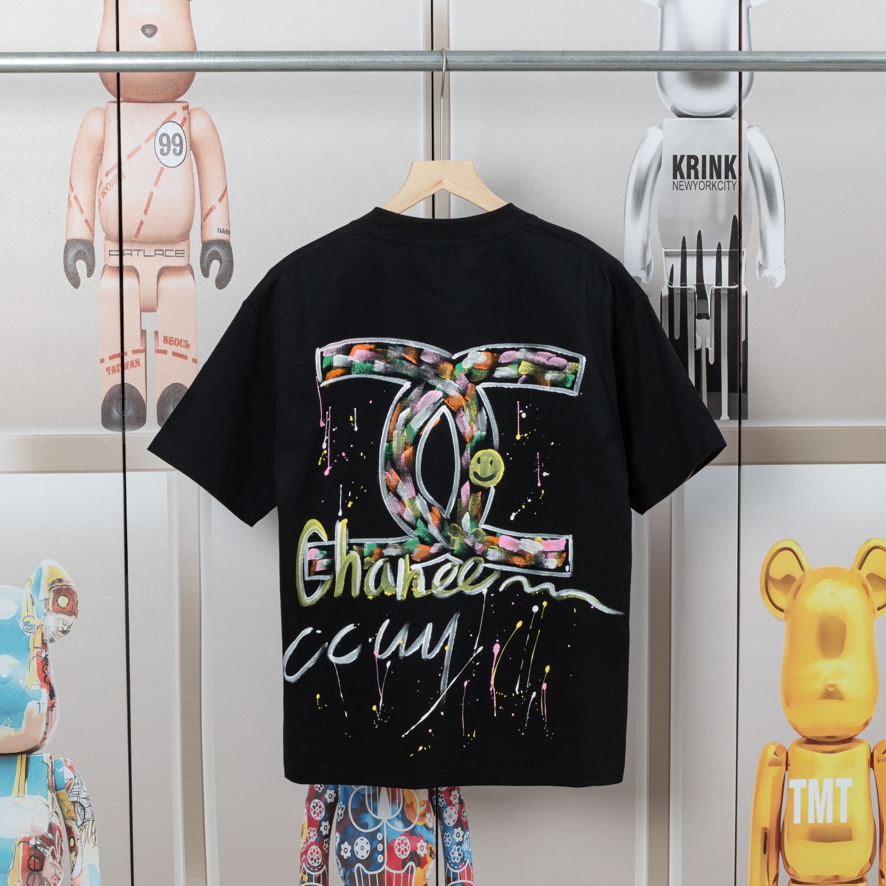大販売 chanel レディース t シャツコピー ゆったり トップス 純綿 ロゴプリント A009 ブラック_2