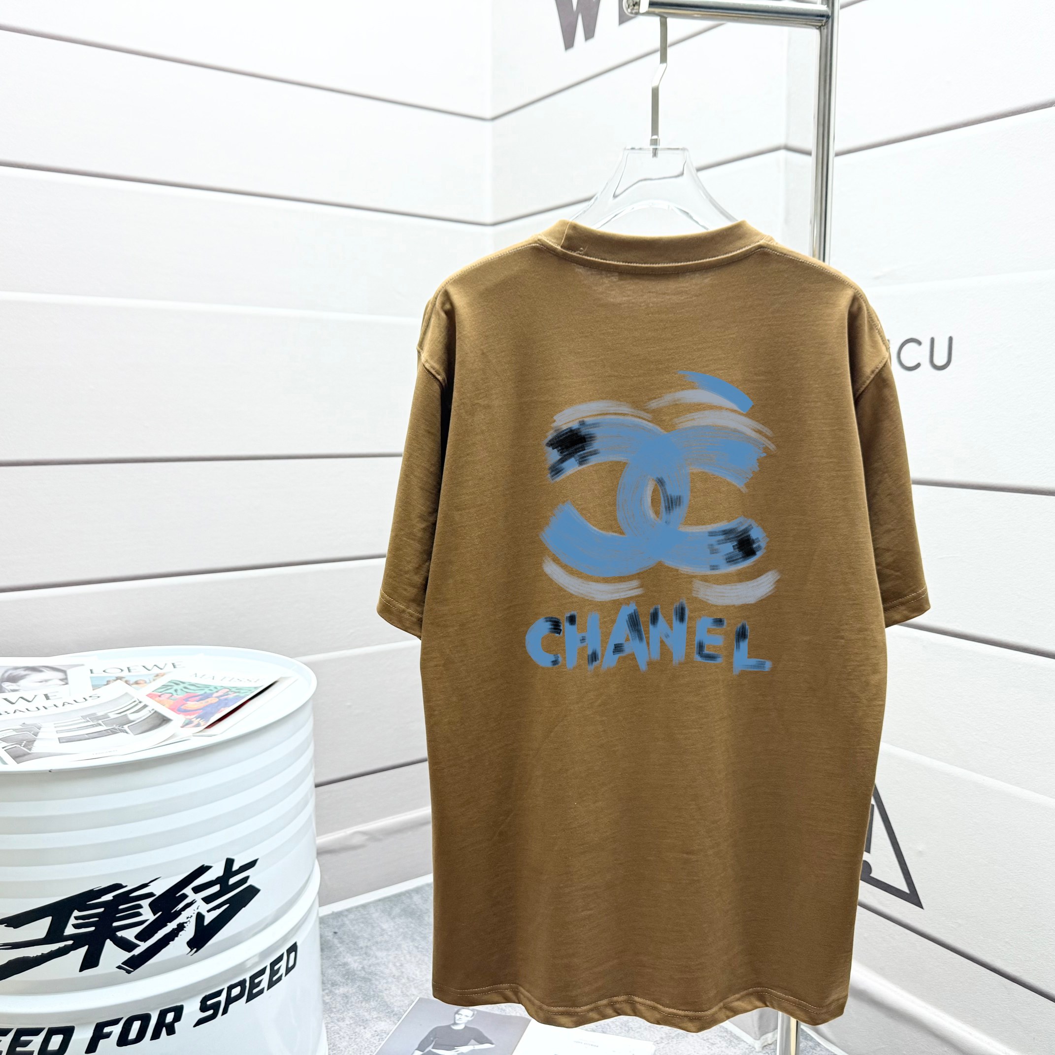 chanel 風 t シャツ偽物 ゆったり トップス 純綿 半袖 カジュアル ブラウン_2