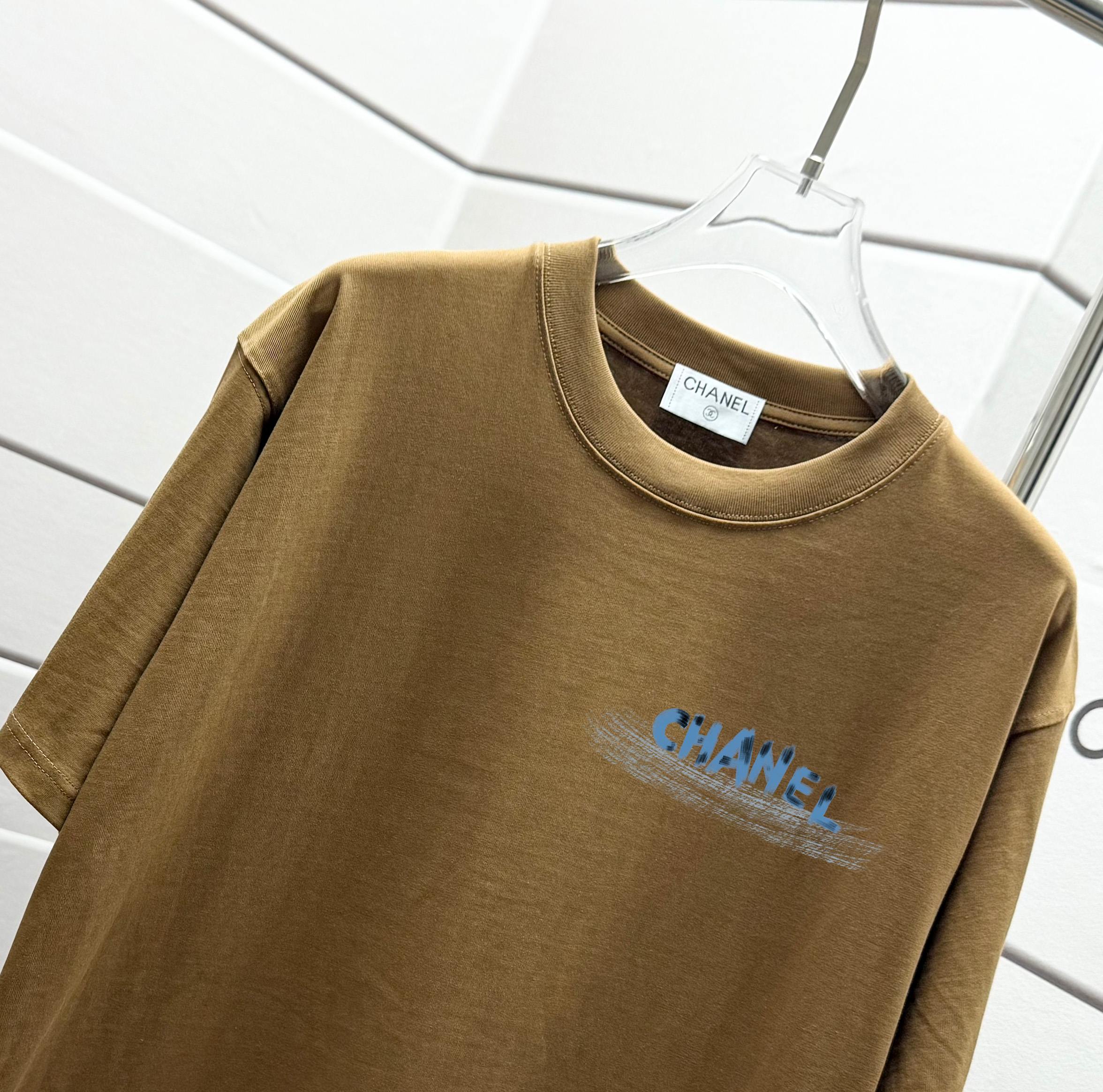chanel 風 t シャツ偽物 ゆったり トップス 純綿 半袖 カジュアル ブラウン_3