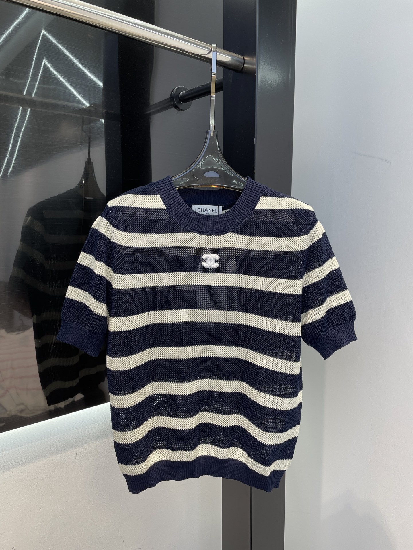 t シャツ chanel激安通販 ゆったり トップス 純綿 半袖 カジュアル 横縞 ブラック_1