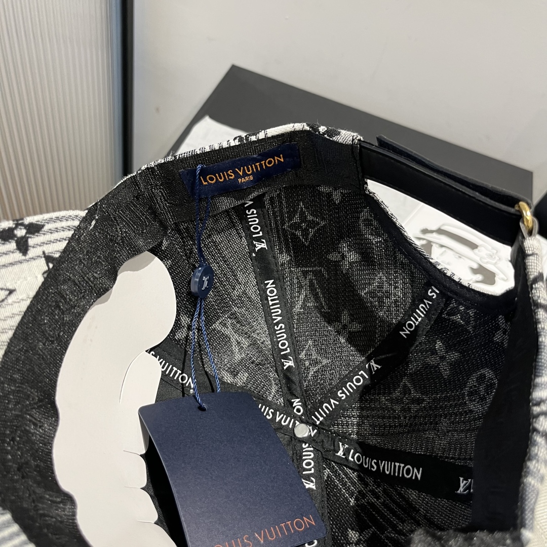 ルイヴィトンキャップ偽物 デニム ロゴプリント 幅57cm 日焼け止め ファッション グレー_4