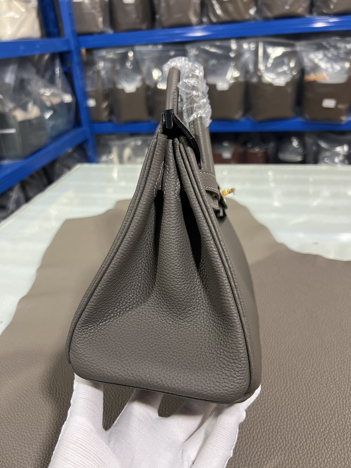 エルメスバッグ 買うには偽物 牛革 レザー 優雅 ハンドバッグ 上質 グレー_5