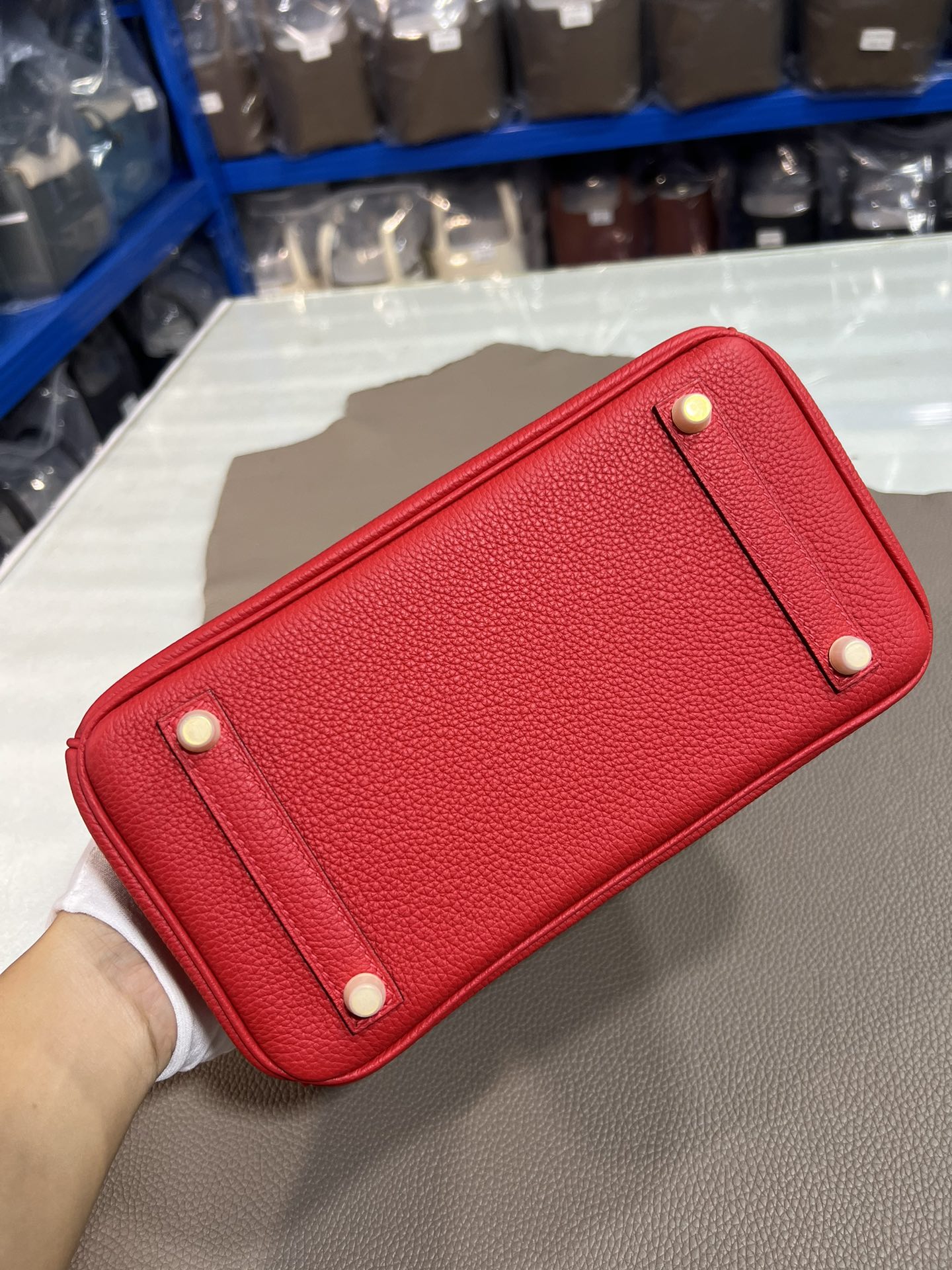 エルメスバッグ キャンバススーパーコピー 牛革 レザー 優雅 ハンドバッグ ゴールドバックル レッド_2