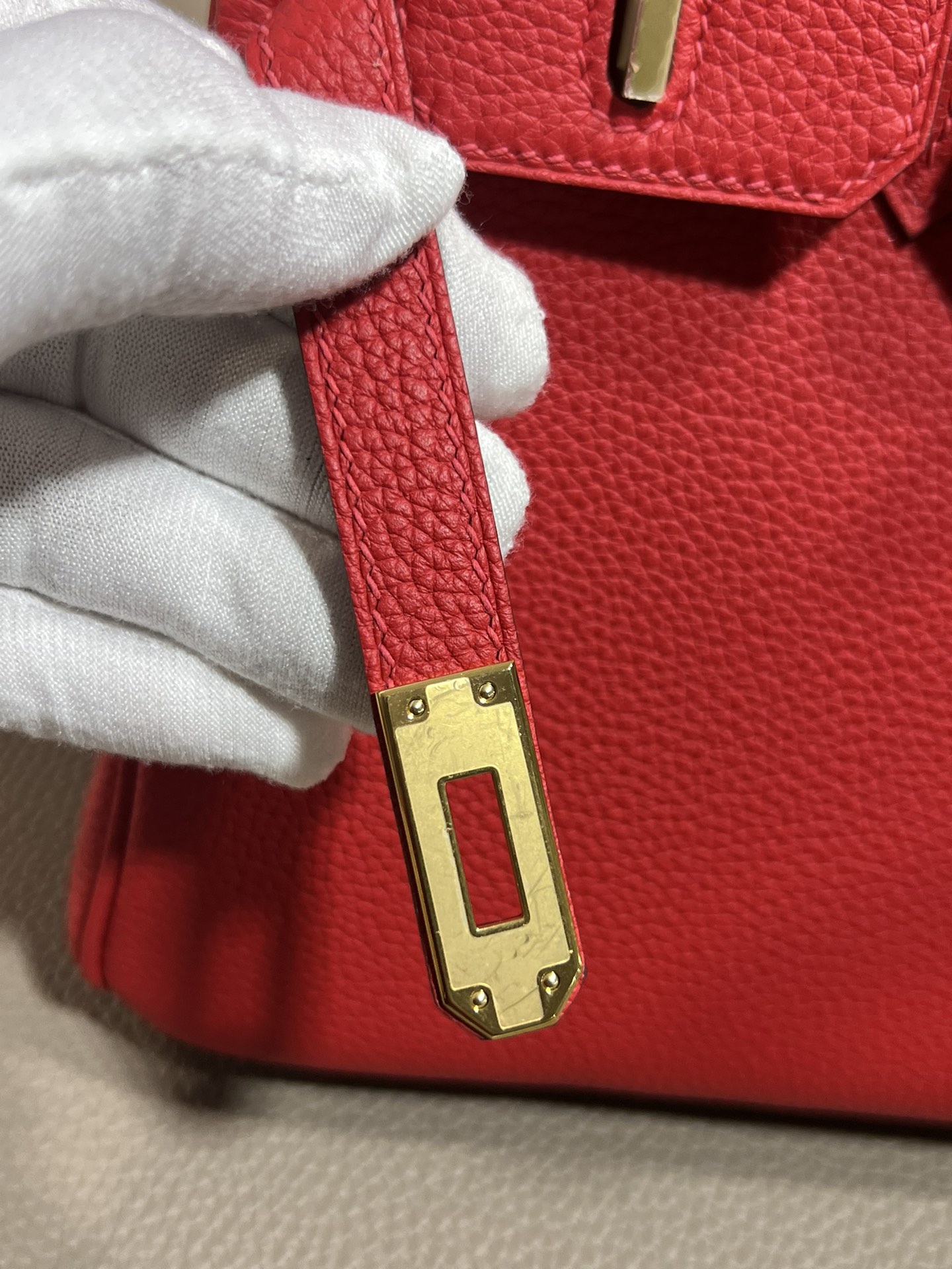 エルメスバッグ キャンバススーパーコピー 牛革 レザー 優雅 ハンドバッグ ゴールドバックル レッド_6
