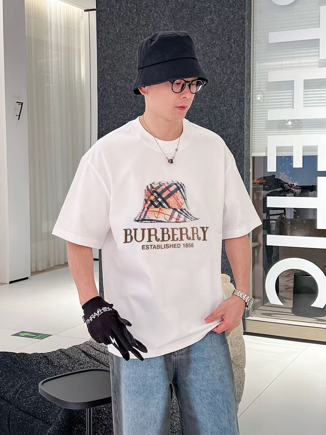 burberry メンズ t シャツ偽物 ゆったり トップス 短袖 純綿 プリント 男女兼用 ホワイト_2