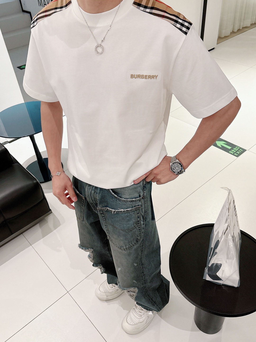 バーバリー t シャツ バイマ偽物 短袖 トップス 柔らかい 純綿 ゆったり ブラック_3