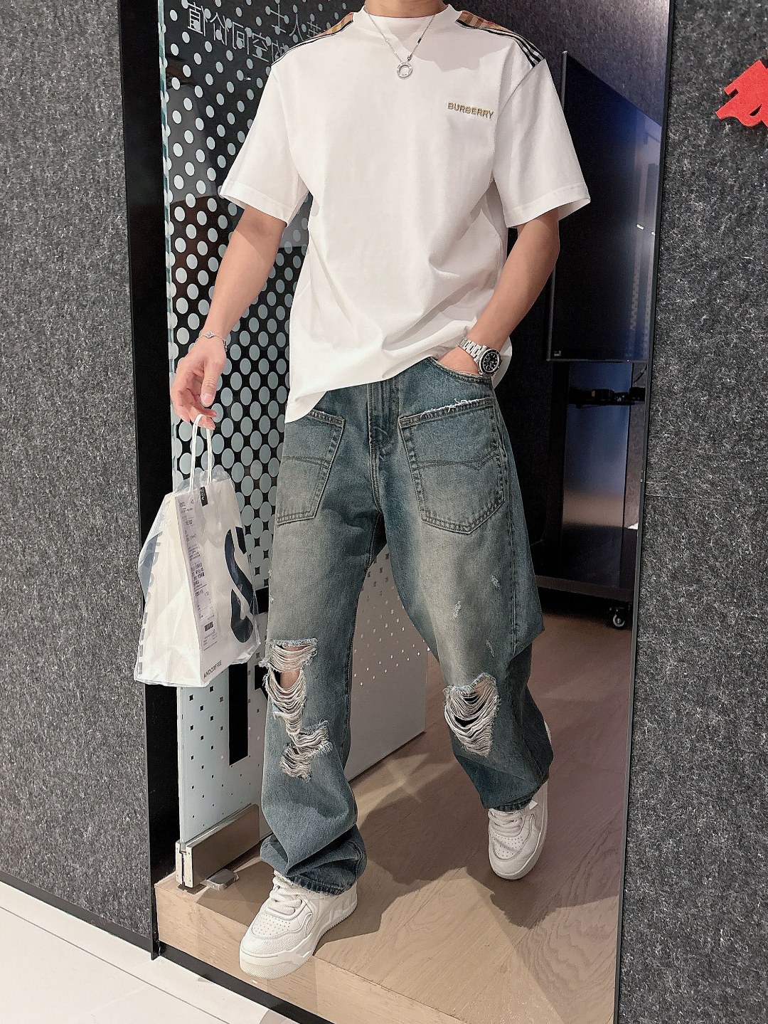 バーバリー t シャツ バイマ偽物 短袖 トップス 柔らかい 純綿 ゆったり ブラック_5