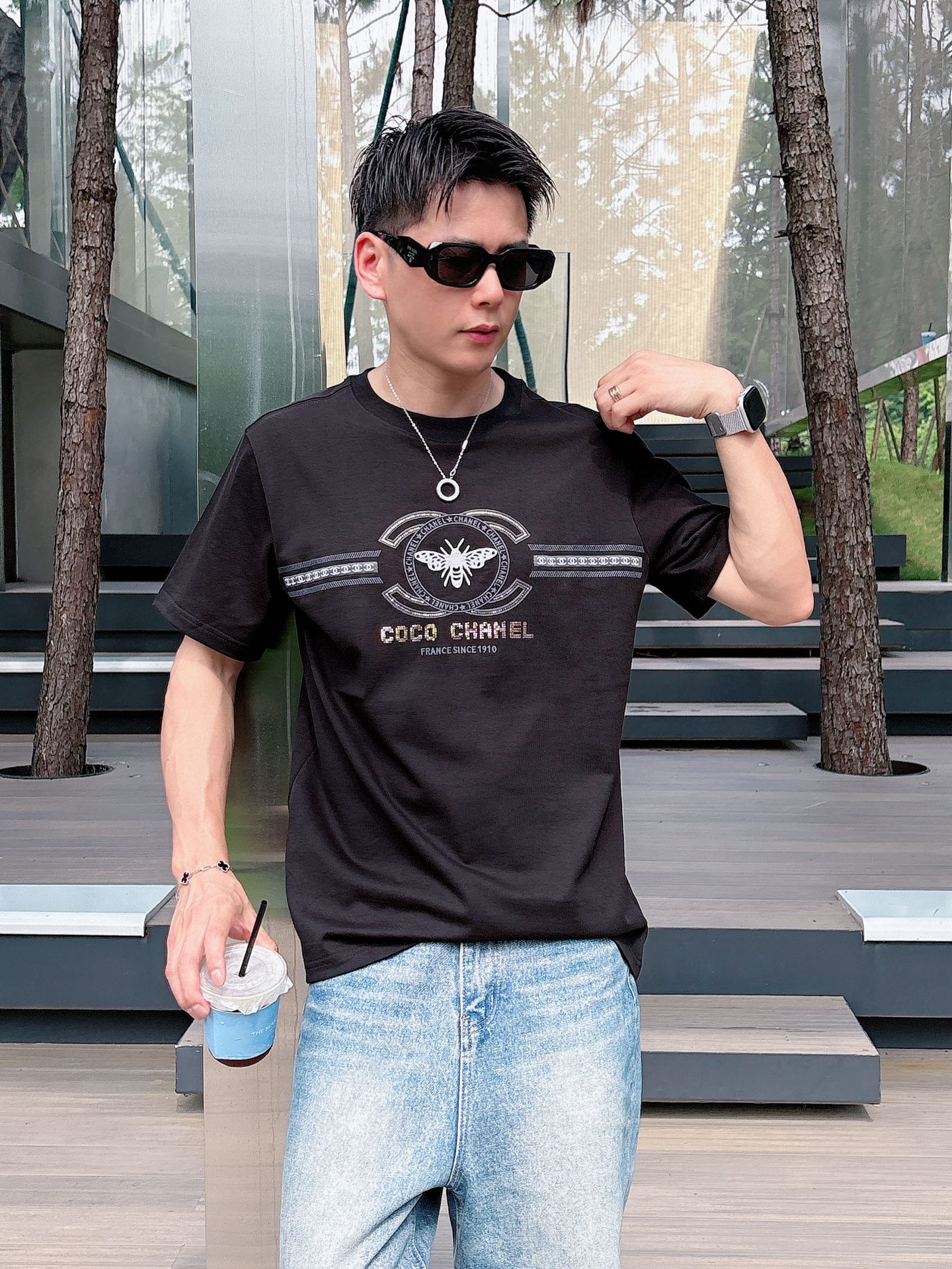 chanel t シャツスーパーコピー 上質品 トップス 短袖 プリント 純綿 柔らかい ブラック_3
