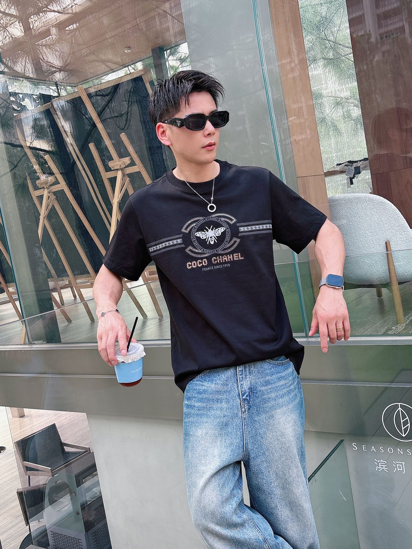 chanel t シャツスーパーコピー 上質品 トップス 短袖 プリント 純綿 柔らかい ブラック_4